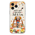 Custom Personalized Cat Mom Autumn Phone Case - Gift Idea For Cat Owners - Upto 5 Cats -  Case For iPhone/Samsung - Just A Girl Who Loves Fall & Cats