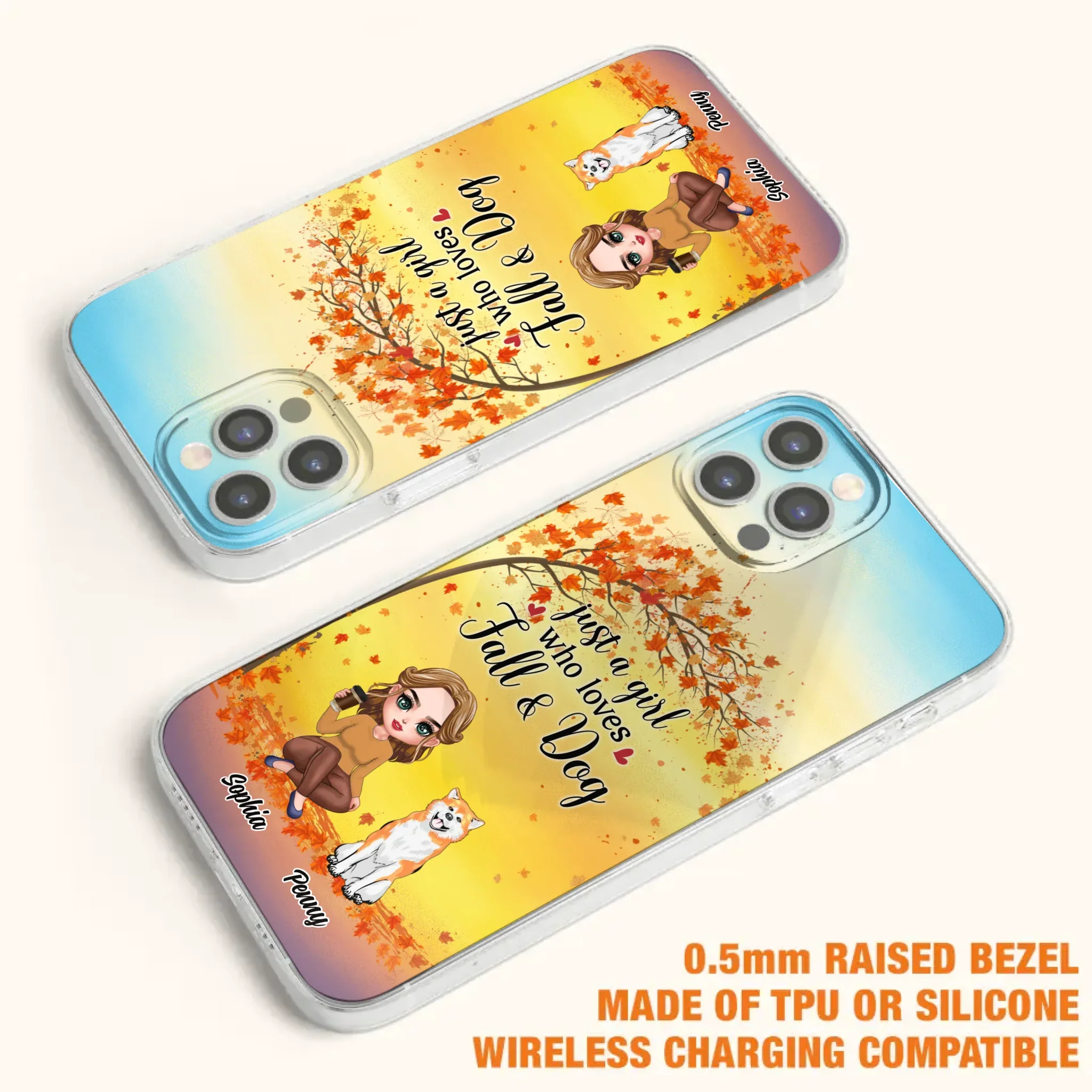 Custom Personalized Dog Mom Phone Case - Gift Idea For Dog Lovers/ Autumn Gift - Upto 4 Dogs - Just A Girl Who Loves Fall & Dogs - Case For iPhone/Samsung