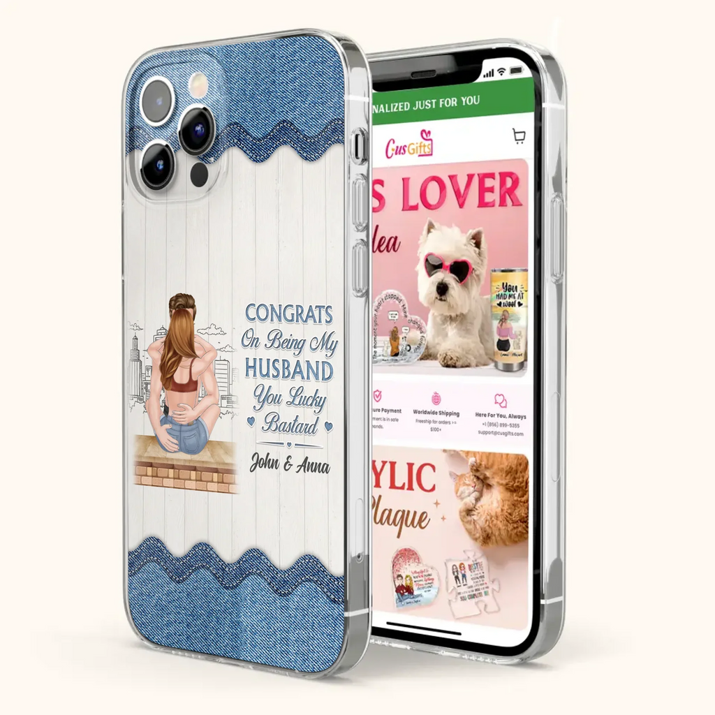 Custom Personalized Couple Phone Case - Gift Idea For Couple/Valentines Day - Congrats On Being My Husband You Lucky Bastard - Case For iPhone/Samsung