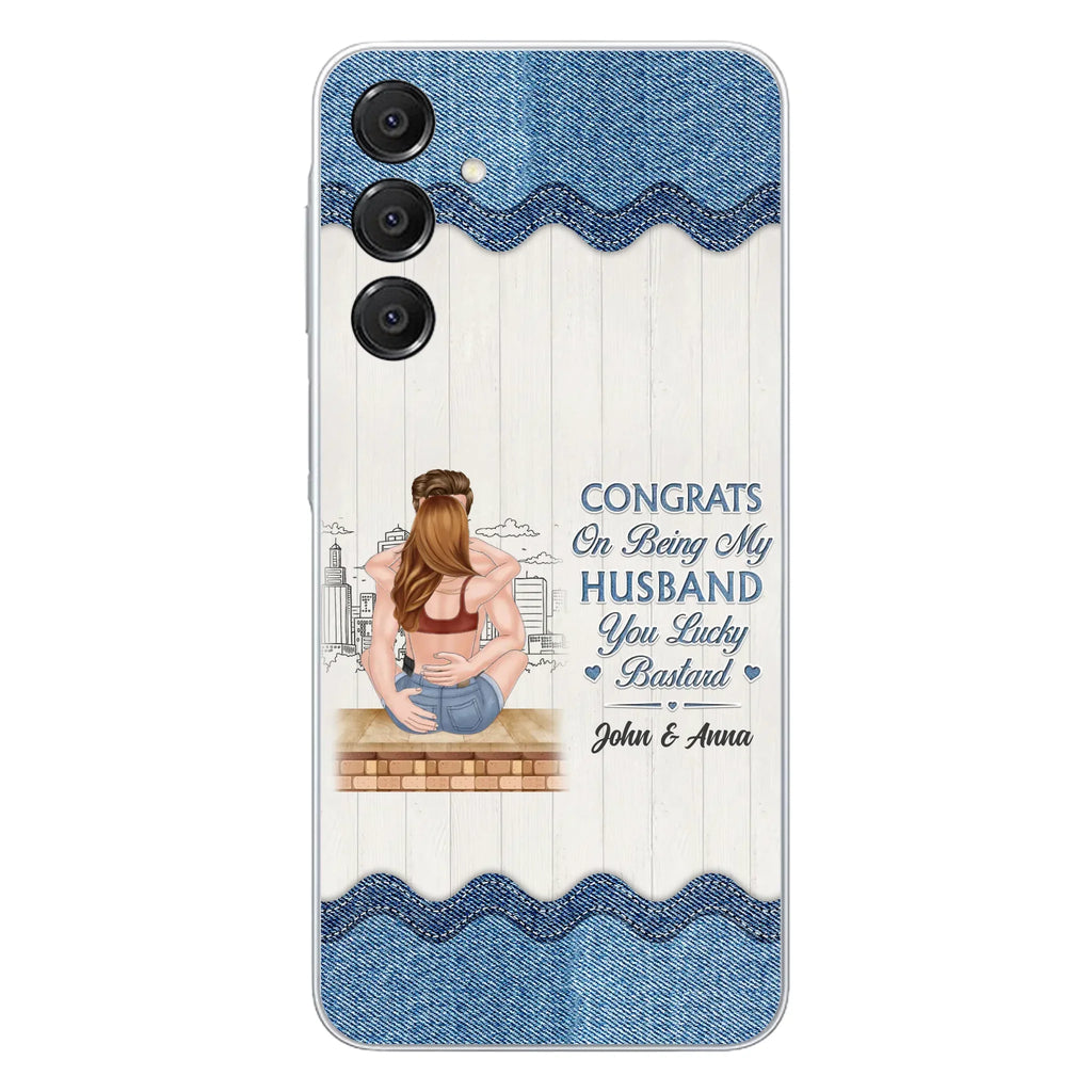 Custom Personalized Couple Phone Case - Gift Idea For Couple/Valentines Day - Congrats On Being My Husband You Lucky Bastard - Case For iPhone/Samsung