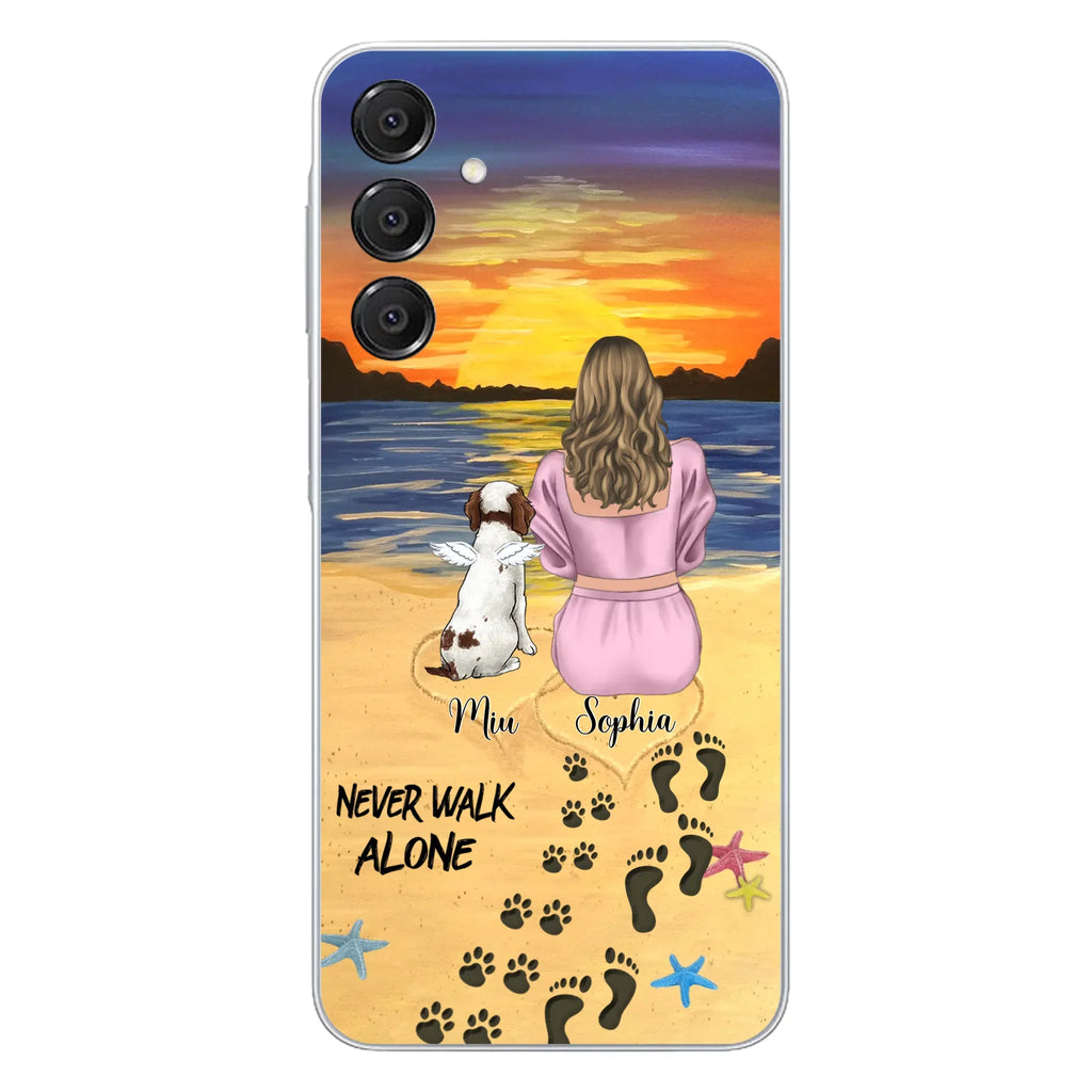 Custom Personalized Memorial Dog Mom Phone Case - Upto 3 Dogs - Memorial Gift Idea for Dog Owners - Never Walk Alone - Case for iPhone/Samsung