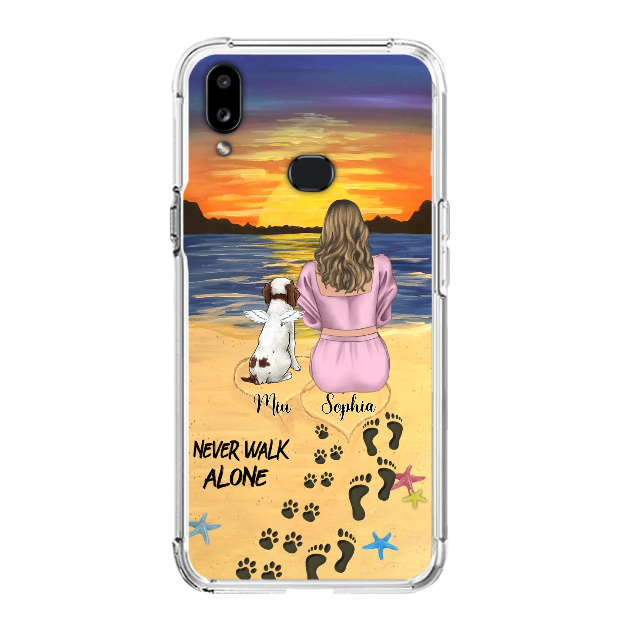 Custom Personalized Memorial Dog Mom Phone Case - Upto 3 Dogs - Memorial Gift Idea for Dog Owners - Never Walk Alone - Case for iPhone/Samsung