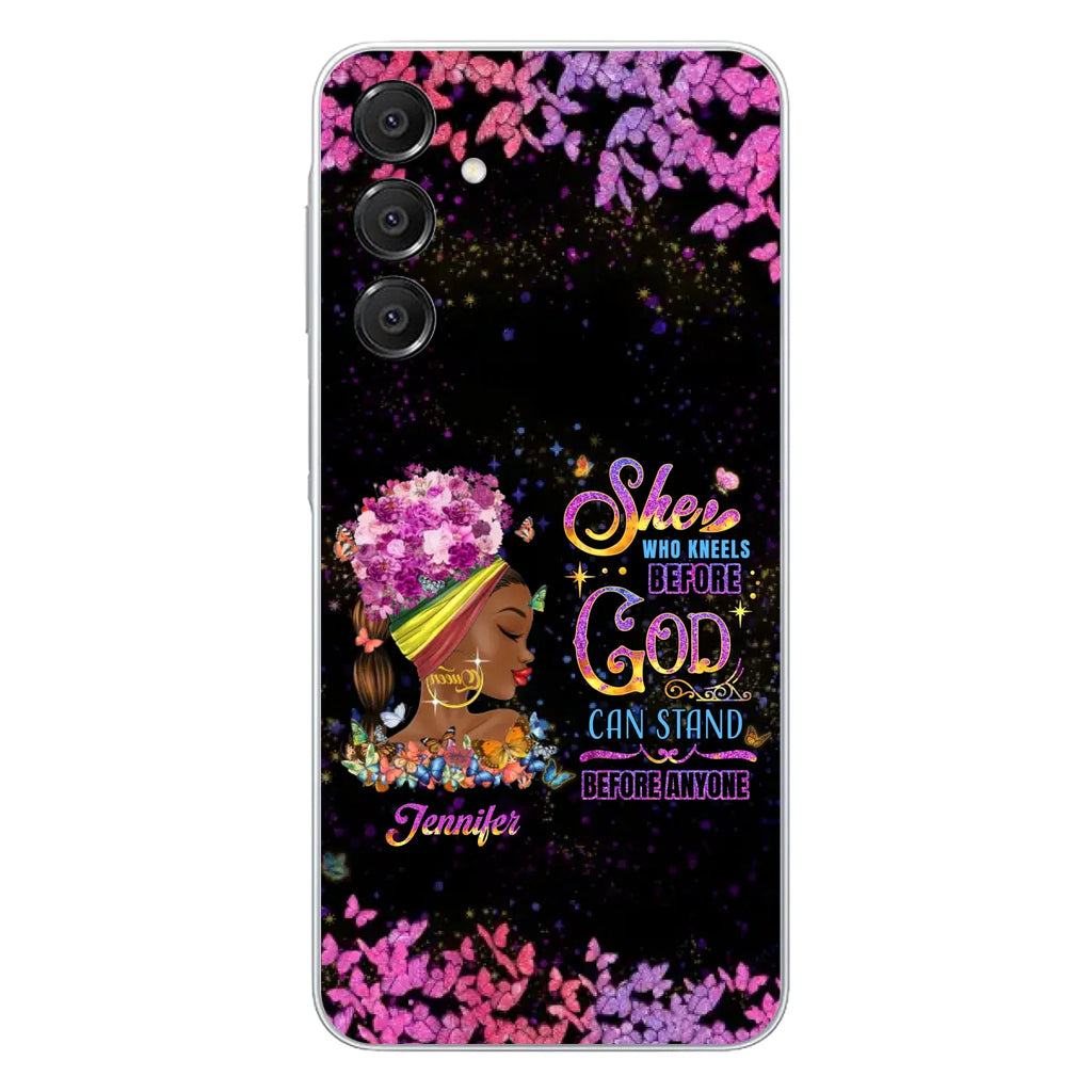 Custom Personalized Black Girl Phone Case - Gift Idea for Birthday/Friends - She Who Kneels Before God Can Stand Before Anyone - Case For iPhone/Samsung