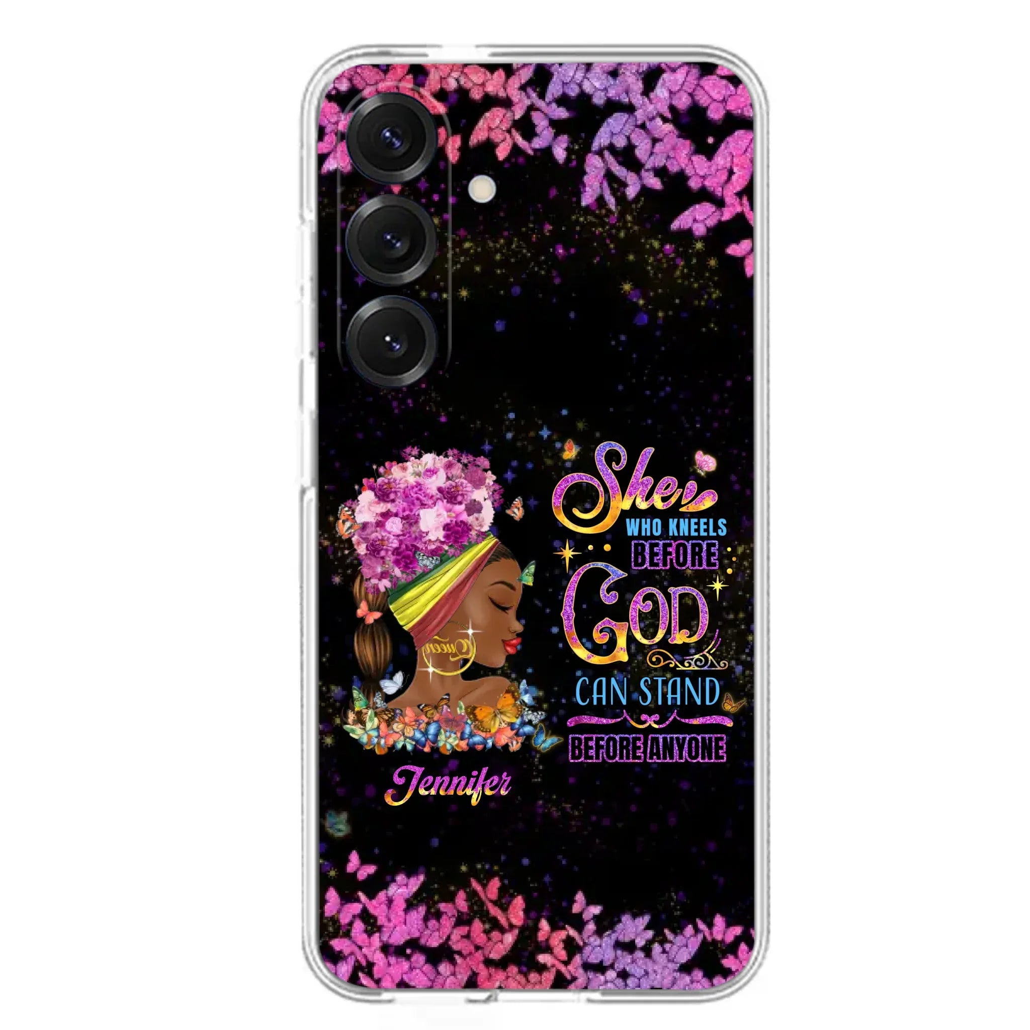 Custom Personalized Black Girl Phone Case - Gift Idea for Birthday/Friends - She Who Kneels Before God Can Stand Before Anyone - Case For iPhone/Samsung