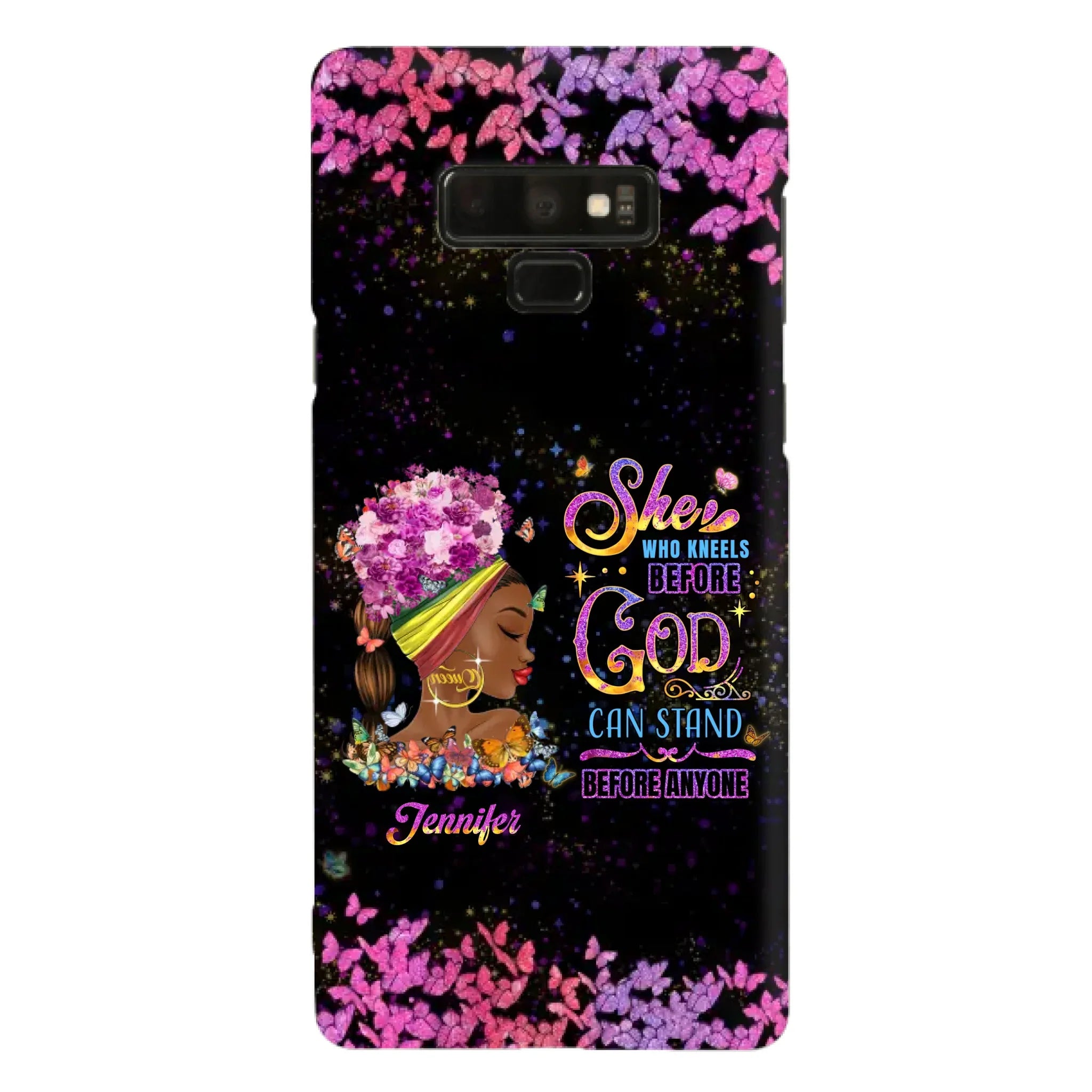 Custom Personalized Black Girl Phone Case - Gift Idea for Birthday/Friends - She Who Kneels Before God Can Stand Before Anyone - Case For iPhone/Samsung