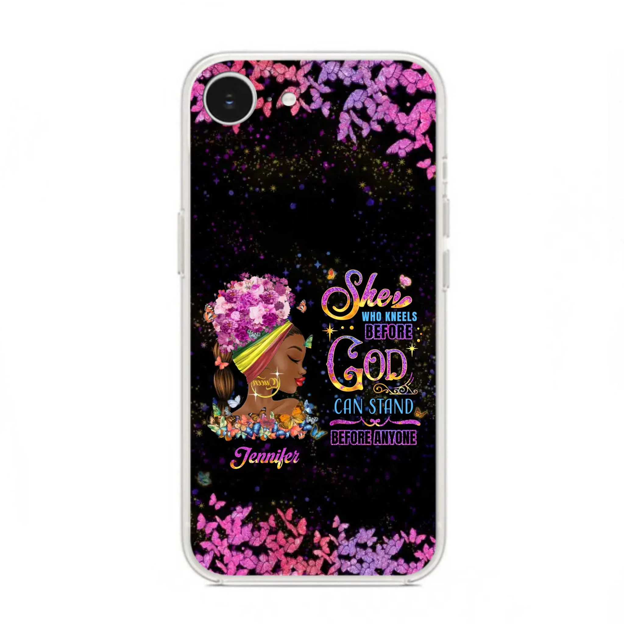 Custom Personalized Black Girl Phone Case - Gift Idea for Birthday/Friends - She Who Kneels Before God Can Stand Before Anyone - Case For iPhone/Samsung