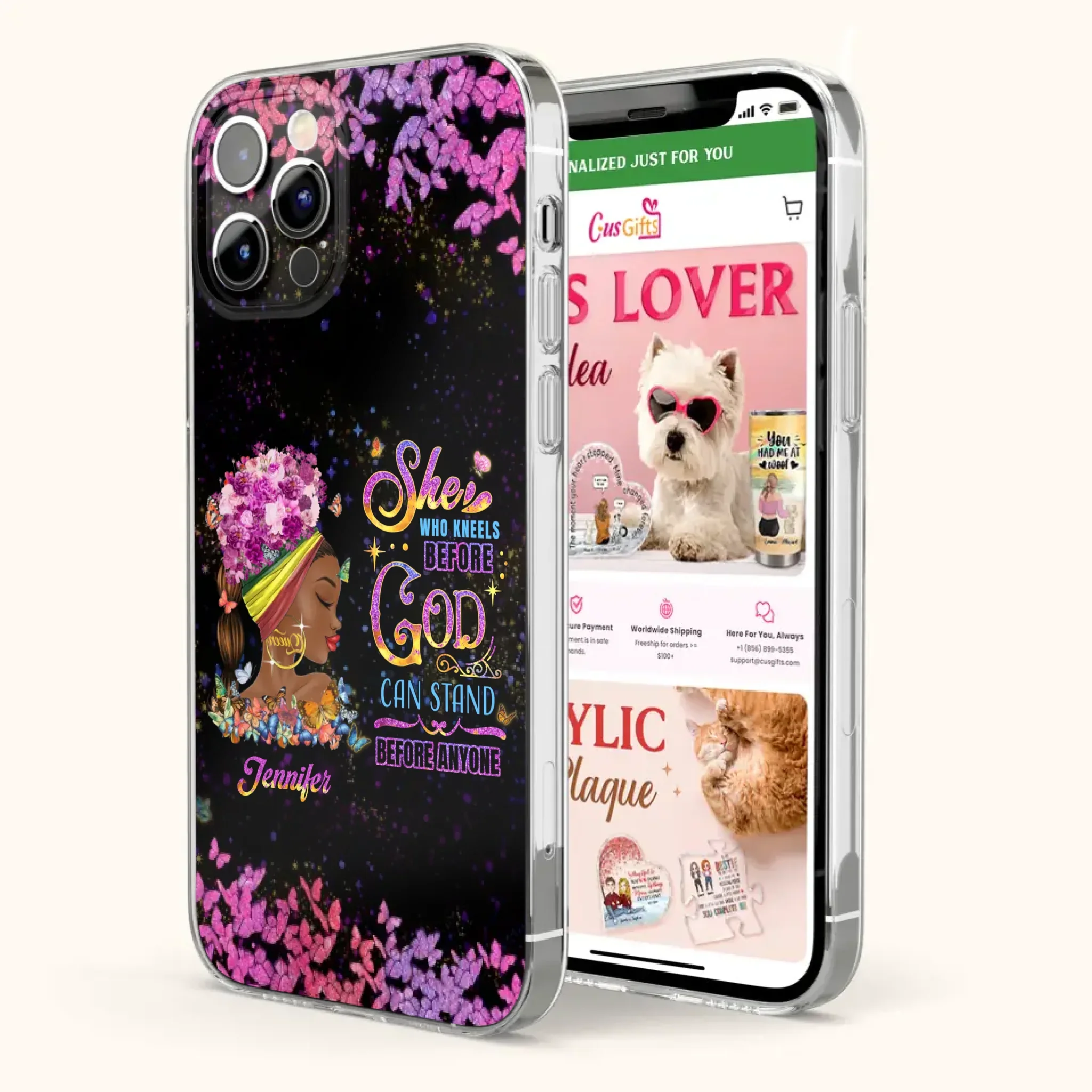 Custom Personalized Black Girl Phone Case - Gift Idea for Birthday/Friends - She Who Kneels Before God Can Stand Before Anyone - Case For iPhone/Samsung