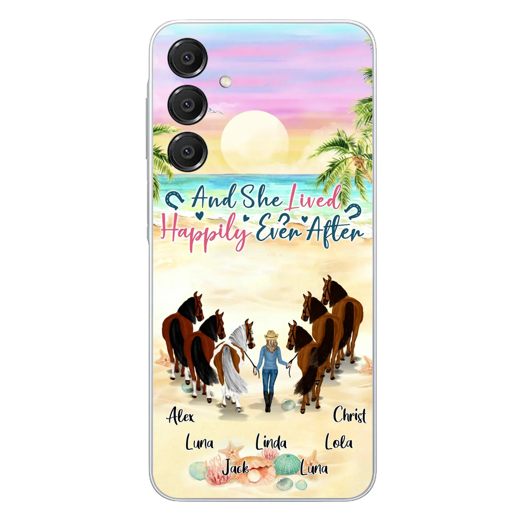 Custom Personalized Horse Girl Phone Case - Upto 6 Horses - Gift Idea for Horse Lovers - And She Lived Happily Ever After - Case for iPhone/Samsung
