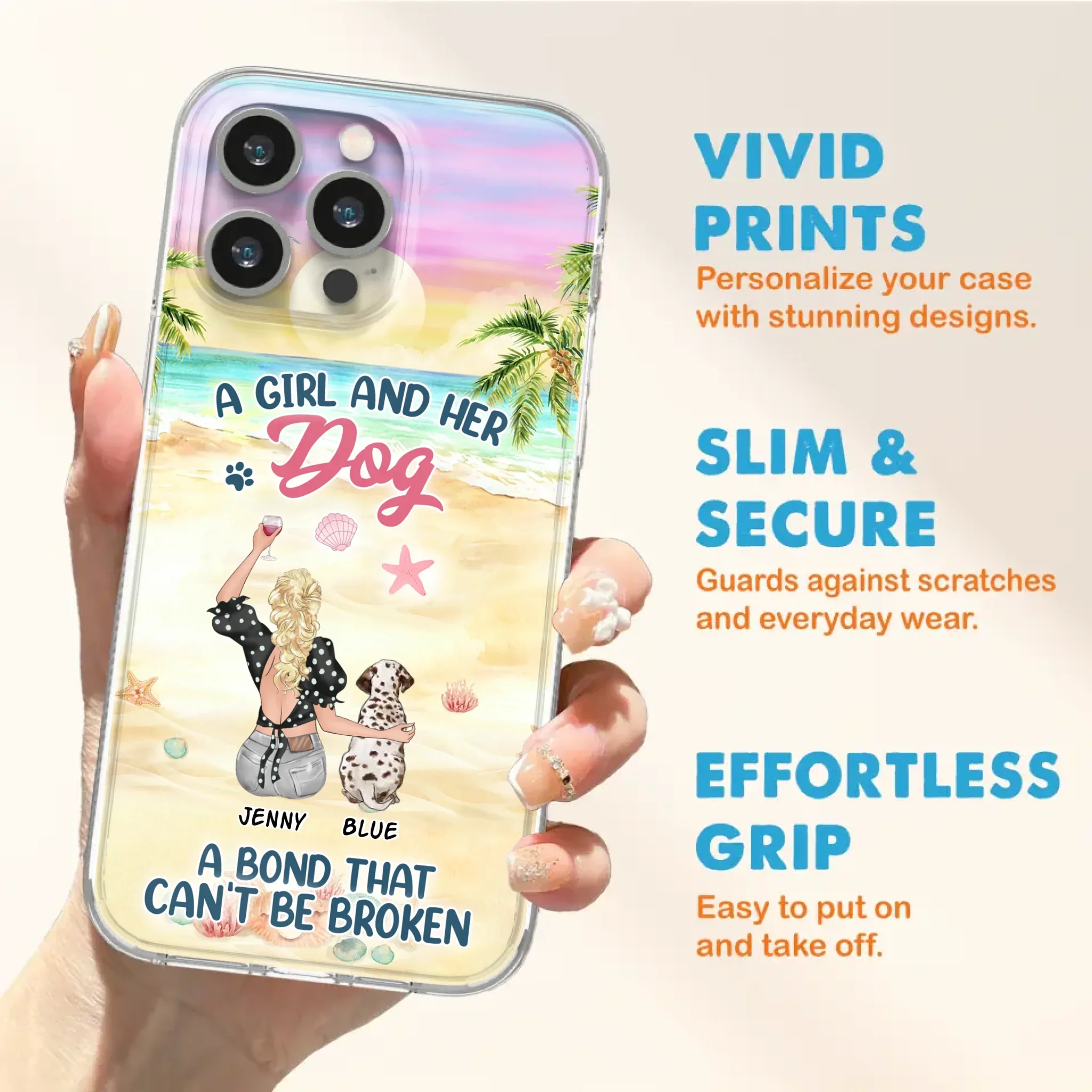 Custom Personalized Dog Mom Phone Case - Upto 6 Dogs - Gift Idea for Dog Lovers - A Girl And Her Dog A Bond That Can't Be Broken - Case for iPhone/Samsung