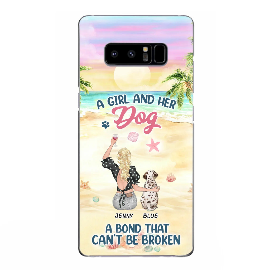 Custom Personalized Dog Mom Phone Case - Upto 6 Dogs - Gift Idea for Dog Lovers - A Girl And Her Dog A Bond That Can't Be Broken - Case for iPhone/Samsung