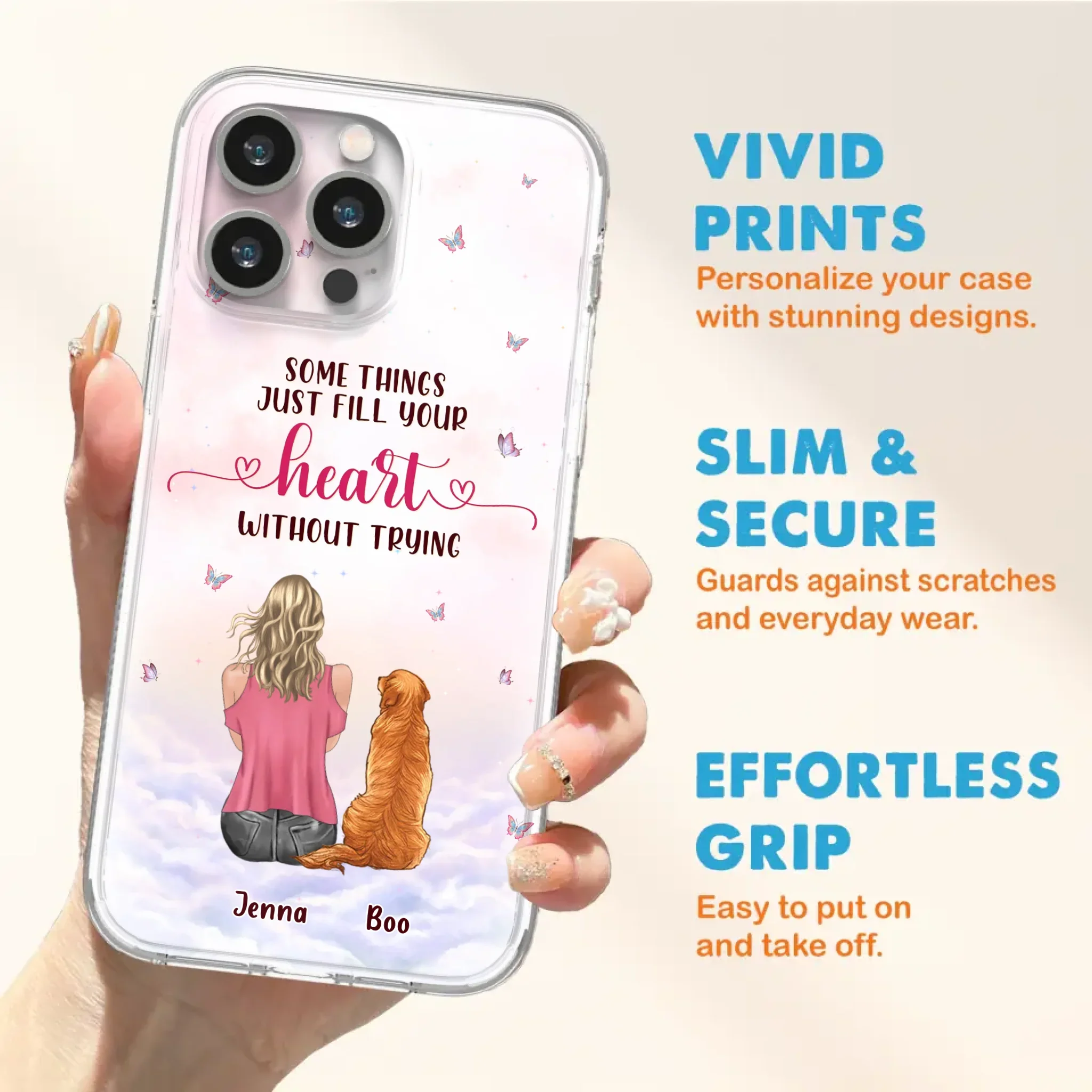 Custom Personalized Dog Mom Phone Case - Upto 5 Dogs - Gift Idea For Dog Lovers - Some Things Just Fill Your Heart Without Trying - Case for iPhone/Samsung