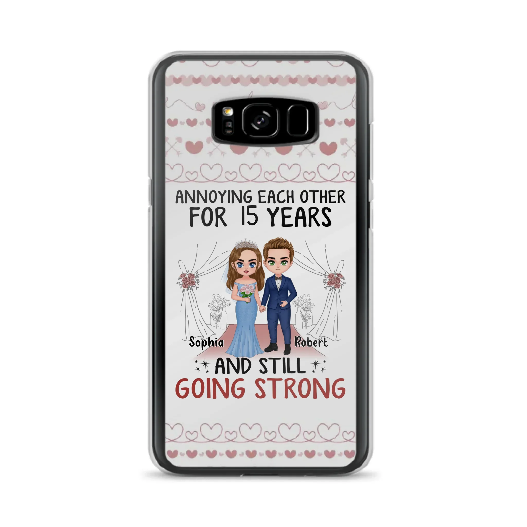 Custom Personalized Chibi Couple Phone Case - Best Gift Idea For Couple/Husband/Father's Day - Annoying Each Other For 15 Years And Still Going Strong - Case For iPhone/Samsung