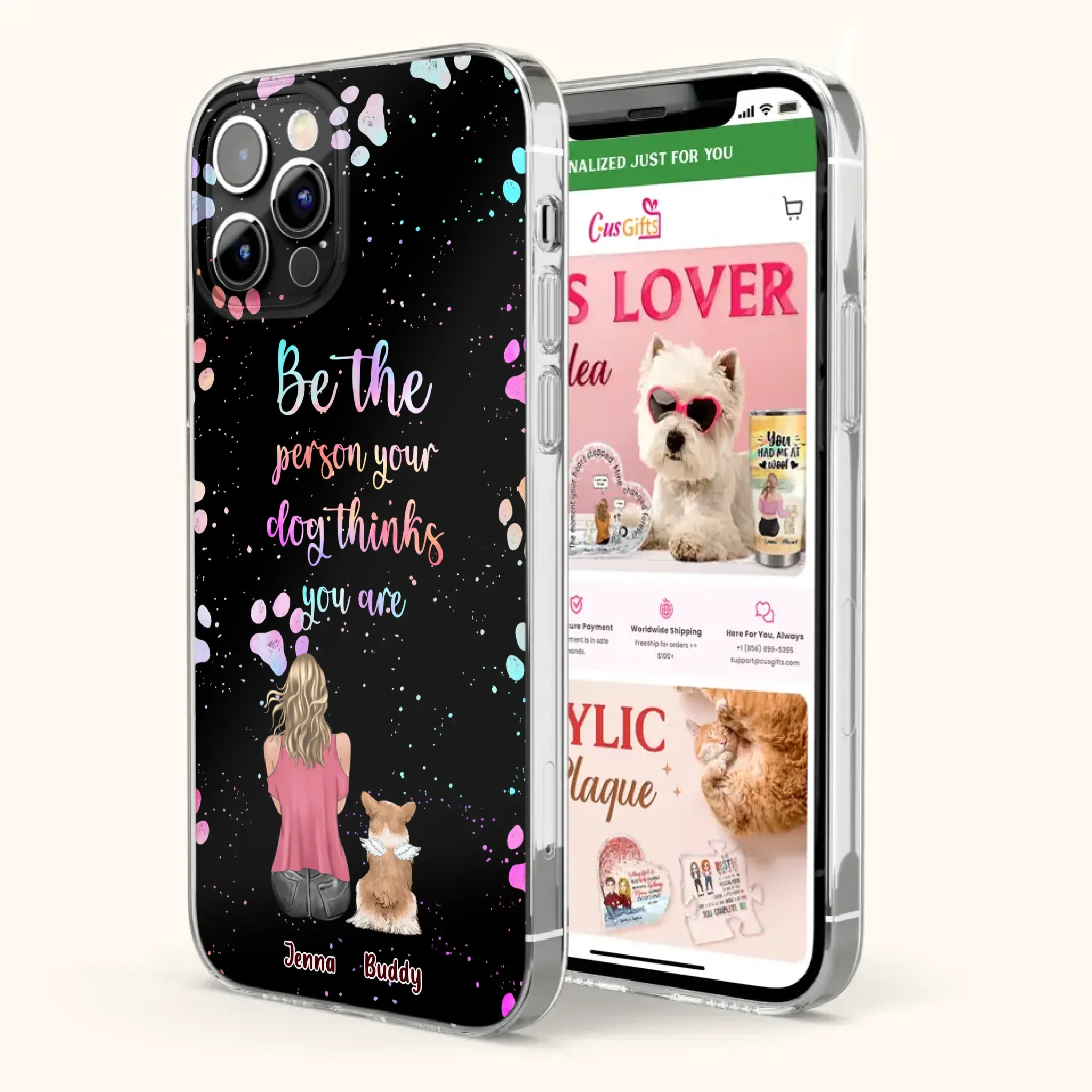 Custom Personalized Dog Mom Phone Case - Upto 5 Dogs - Gift Idea For Dog Lovers - Be The Person Your Dog Thinks You Are - Case for iPhone/Samsung