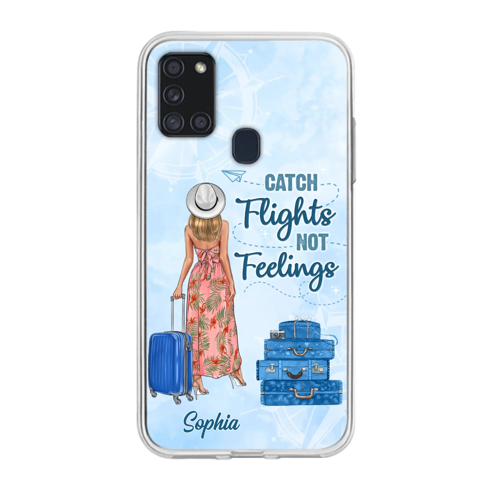 Custom Personalized Traveling Girl Phone Case - Gift Idea For Traveling Lovers - Catch Flights Not Feelings - Cases For iPhone/Samsung