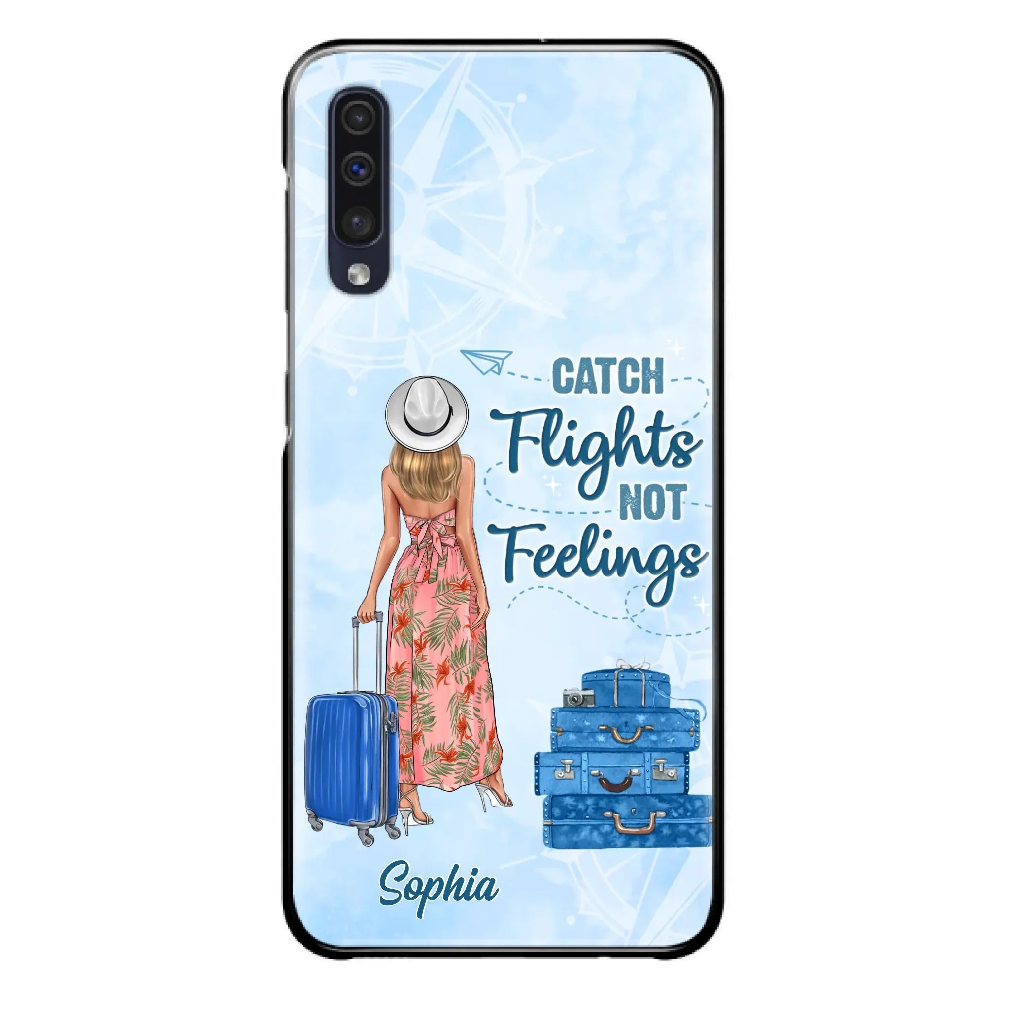 Custom Personalized Traveling Girl Phone Case - Gift Idea For Traveling Lovers - Catch Flights Not Feelings - Cases For iPhone/Samsung