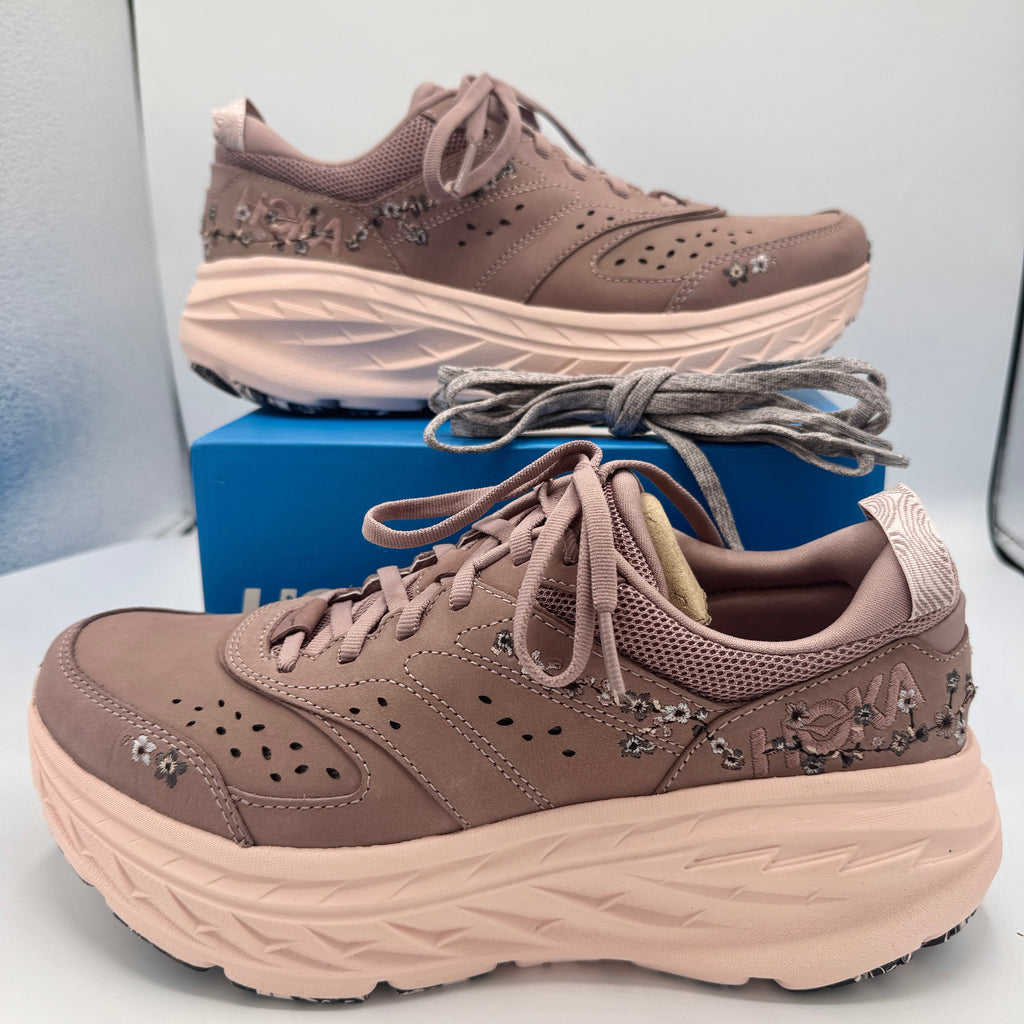 Hoka Bondi L Leather Embroidered Sneakers Unisex BP Vibrant Bloom
