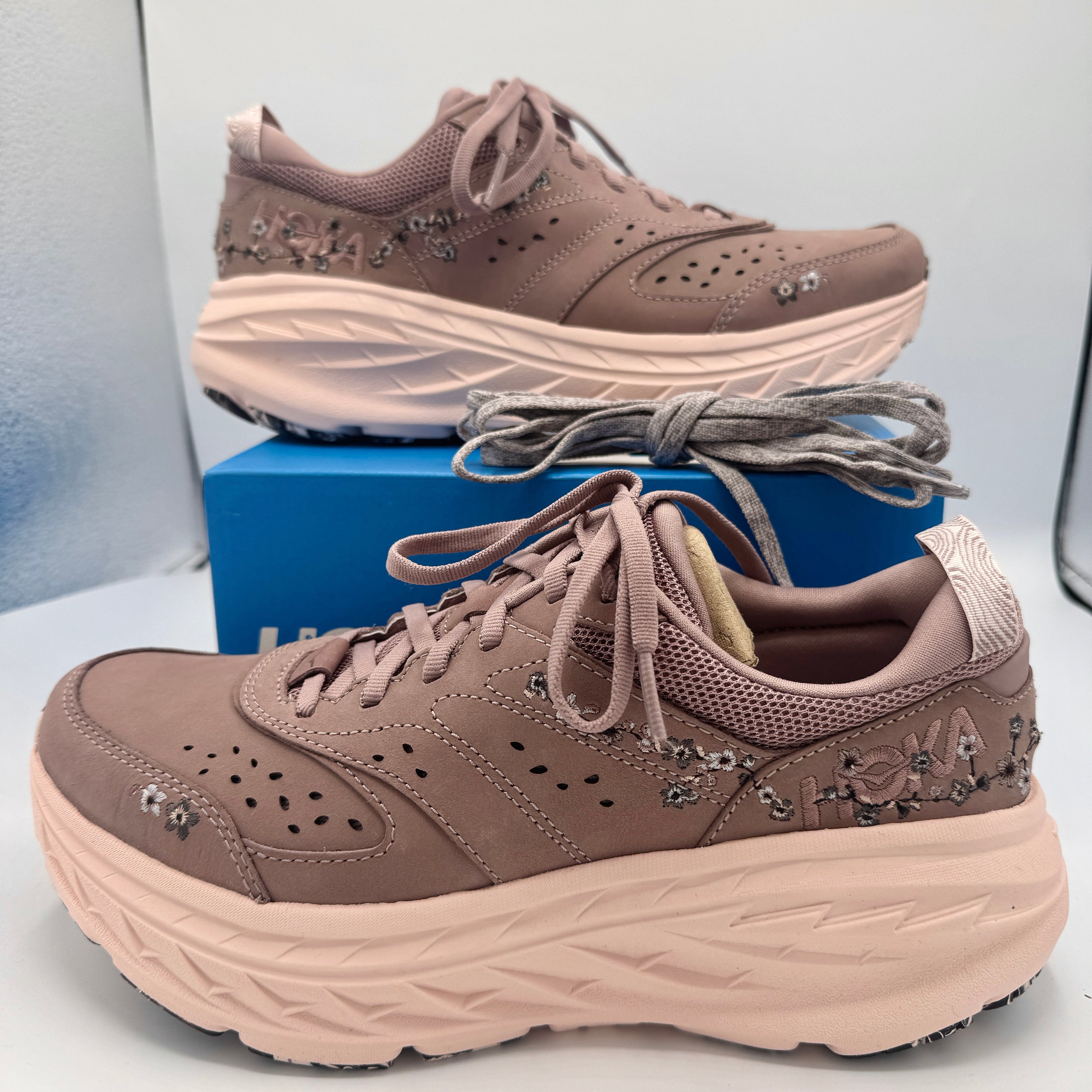 Hoka Bondi L Leather Embroidered Sneakers Unisex BP Vibrant Bloom