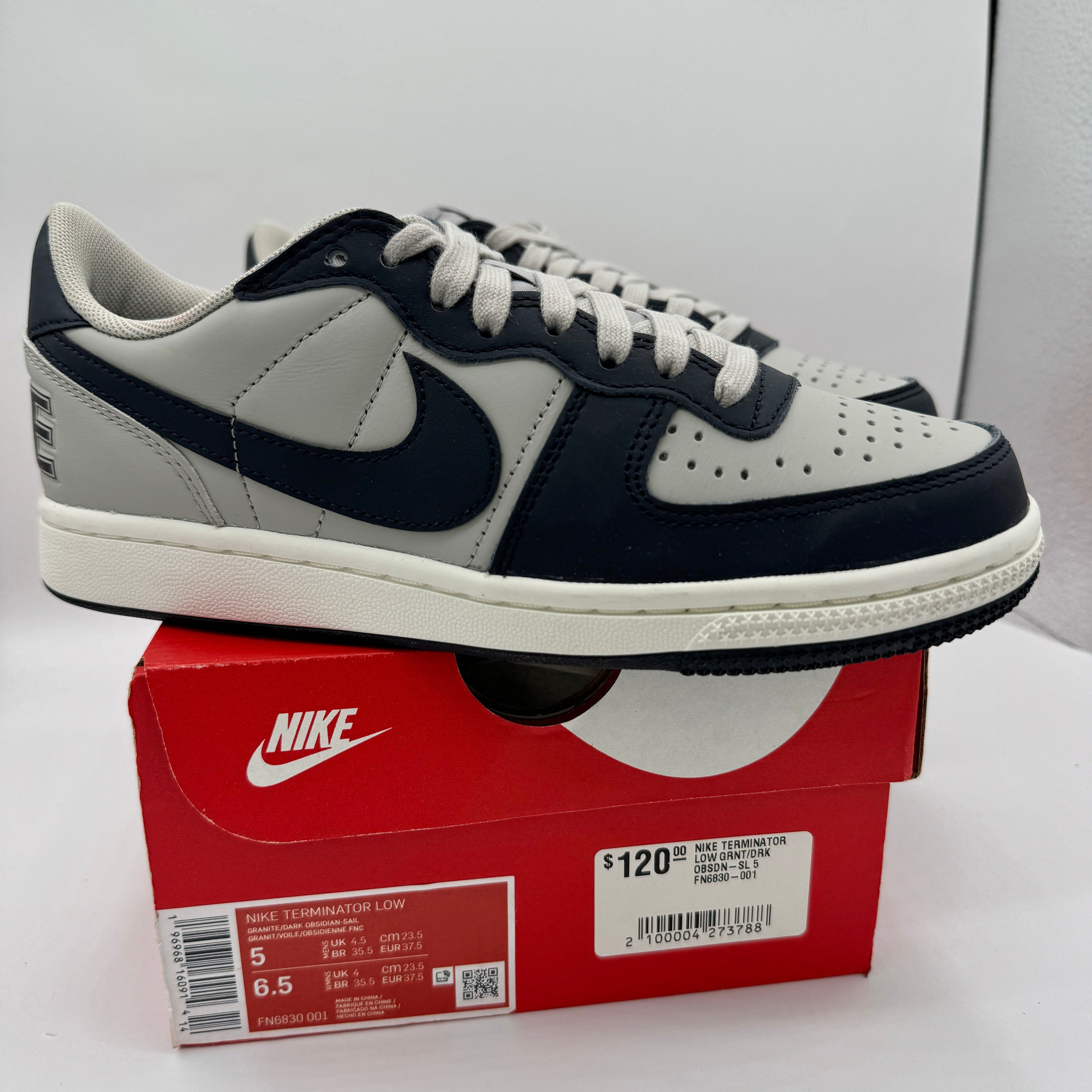 Nike Terminator Low Shoes Granite Grey Dark Obsidian Sail Navy Blue UNISEX