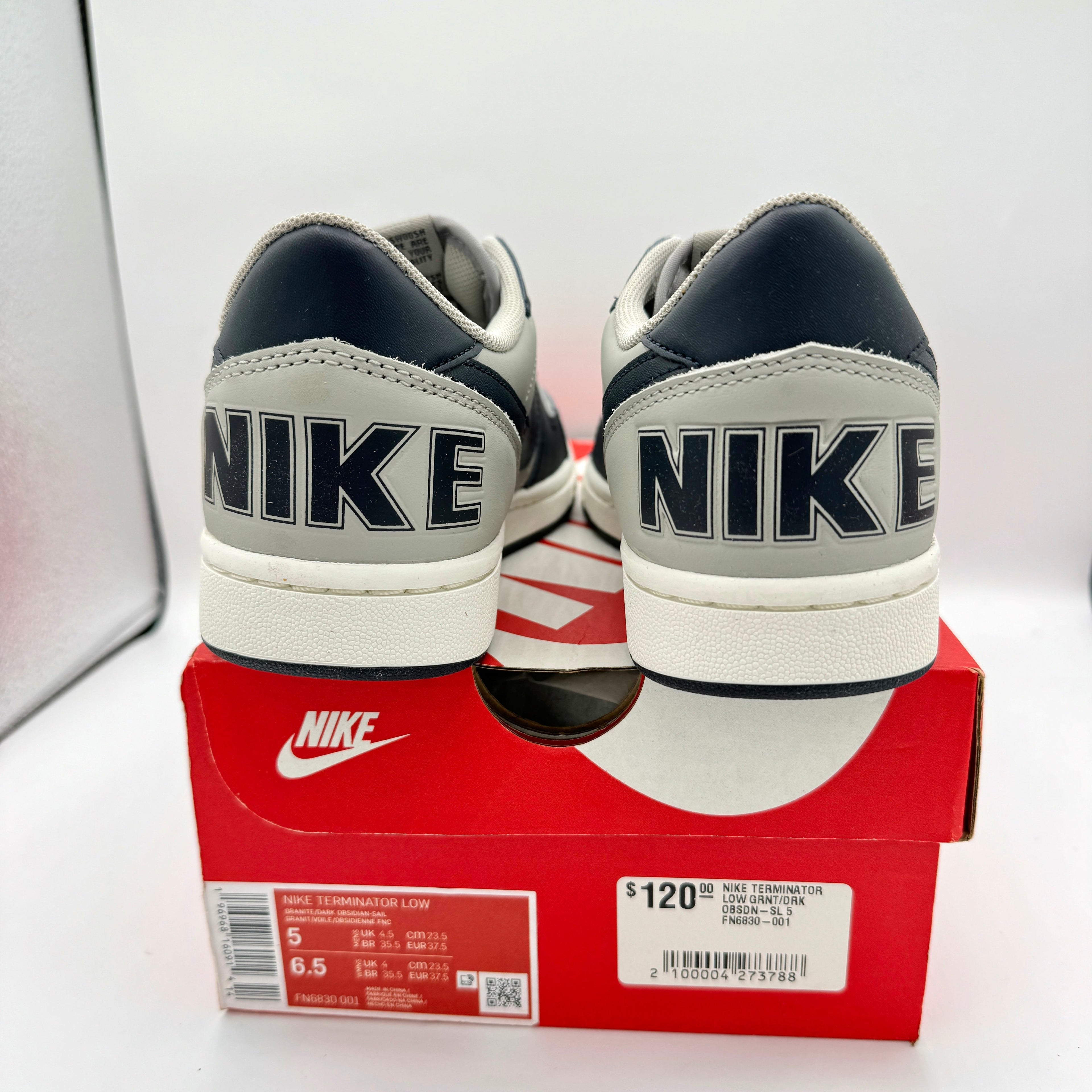 Nike Terminator Low Shoes Granite Grey Dark Obsidian Sail Navy Blue UNISEX