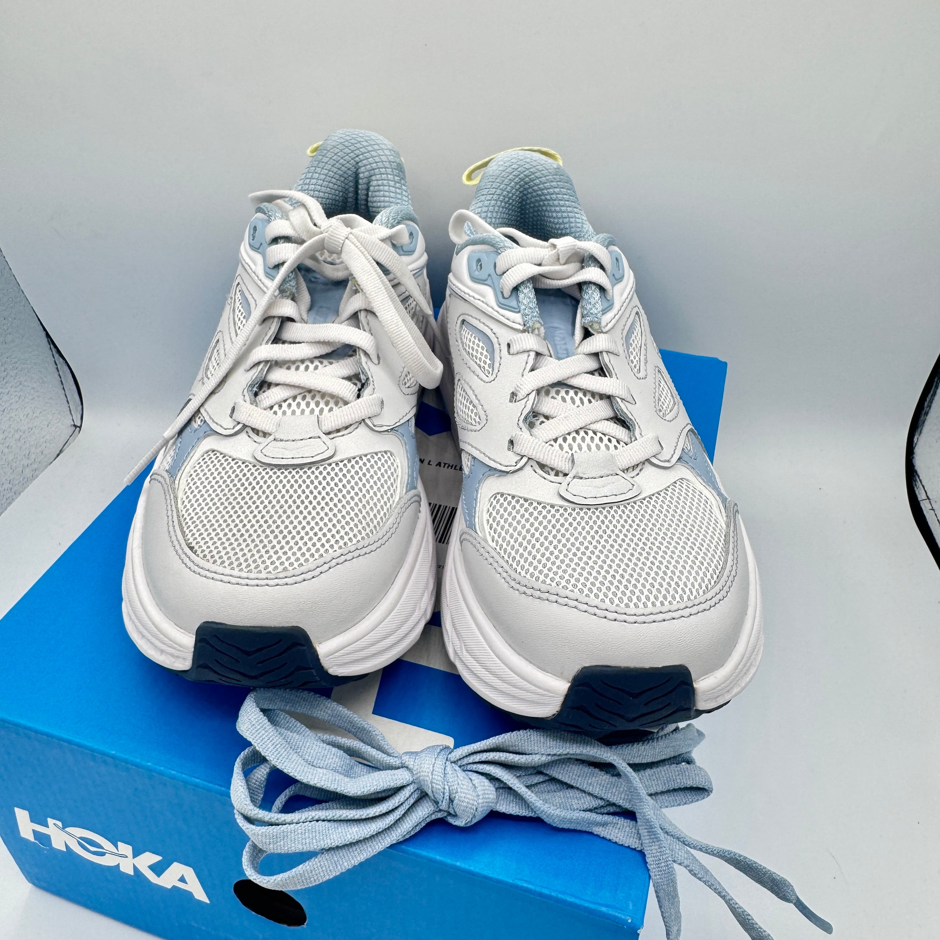 Hoka Clifton L Leather in Cosmic Grey / Varsity Navy Blue Unisex All Gender