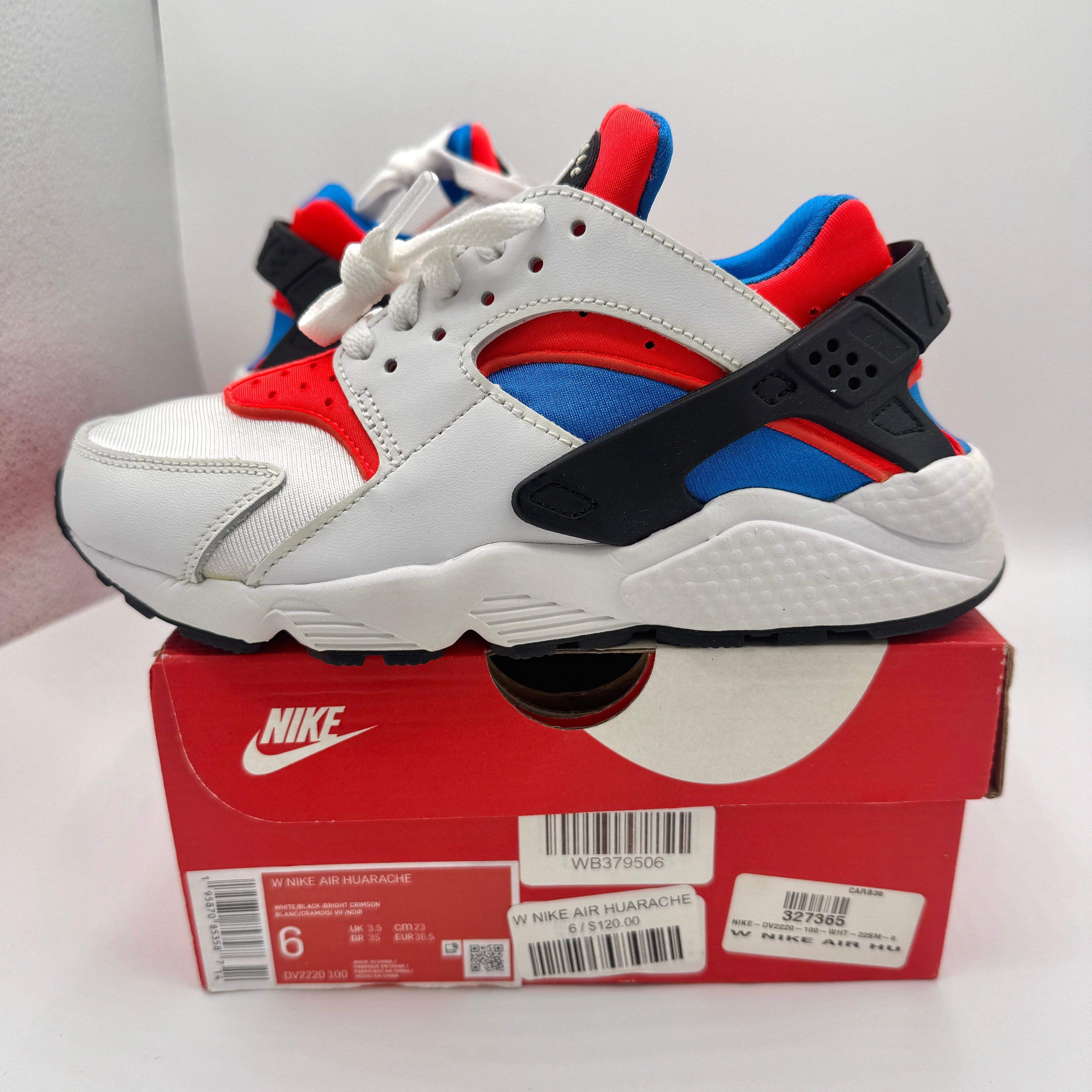 Nike Hurache Women’s Sneakers in White Bright Crimson / Photo Blue / Black
