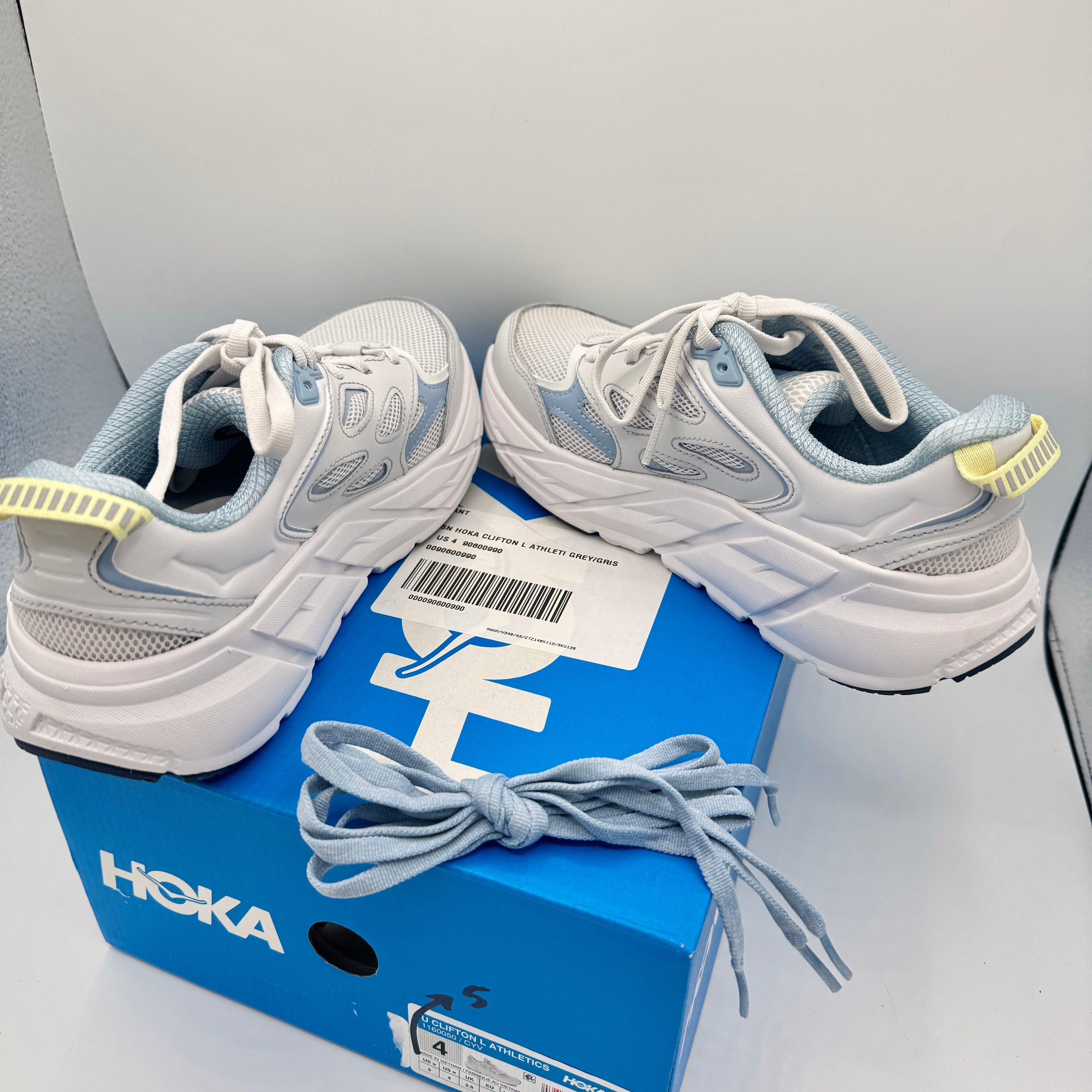 Hoka Clifton L Leather in Cosmic Grey / Varsity Navy Blue Unisex All Gender