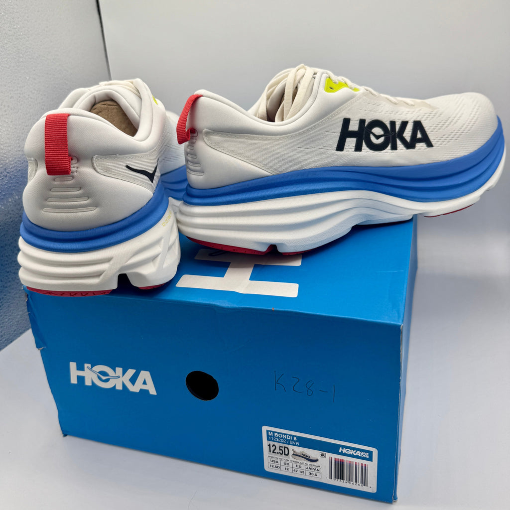 Hoka Bondi 8 Men’s Running Shoes in Blanc De Blanc White / Virtual Blue
