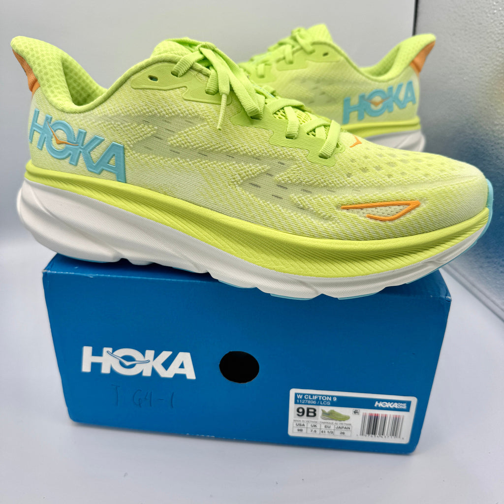 Hoka Clifton 9 Women’s Running Athletic Shoes in Yellow Lettuce Solar Flare