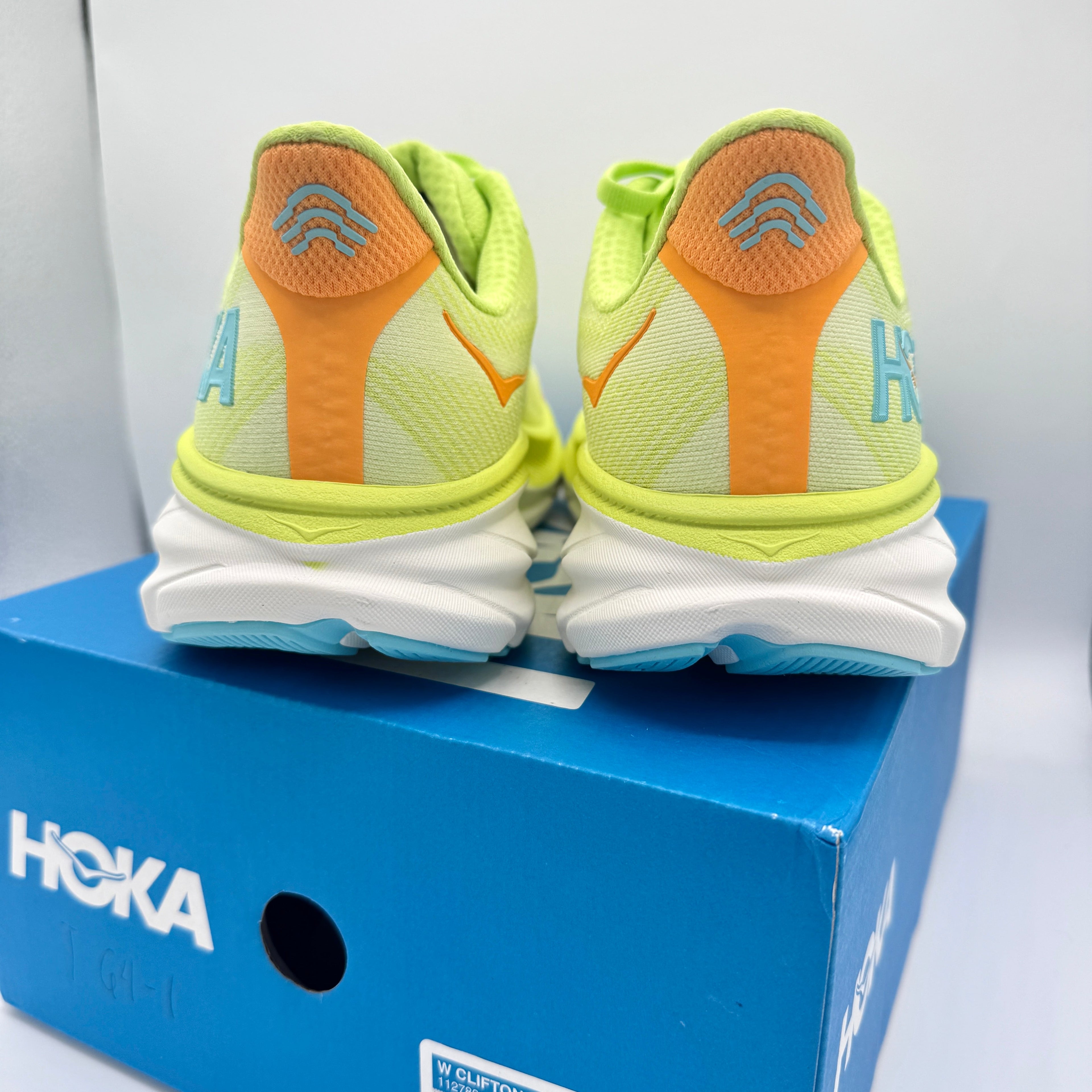 Hoka Clifton 9 Women’s Running Athletic Shoes in Yellow Lettuce Solar Flare