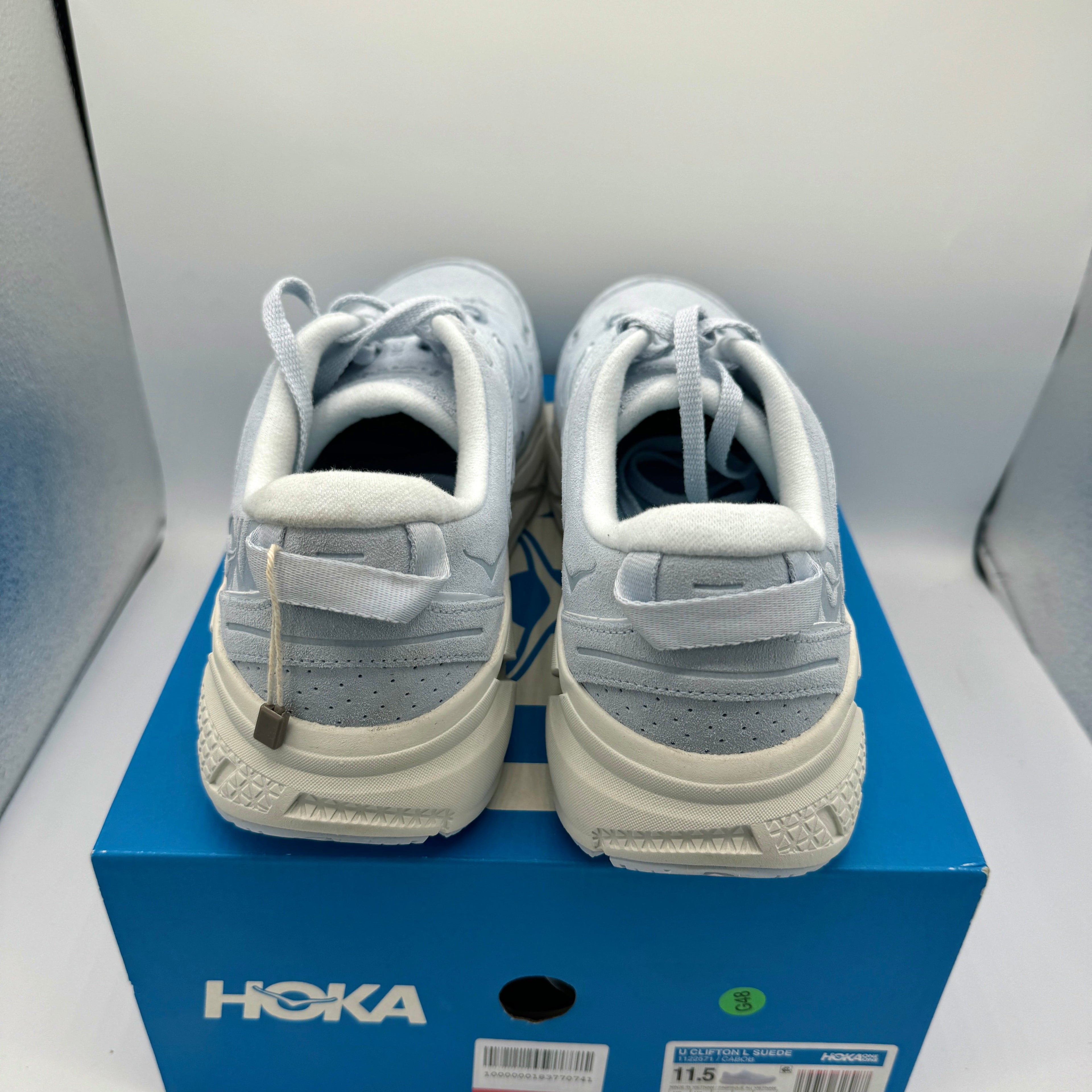 Hoka Clifton L Suede in Country Air / Bit of Blue UNISEX Shoes Leather BLRK