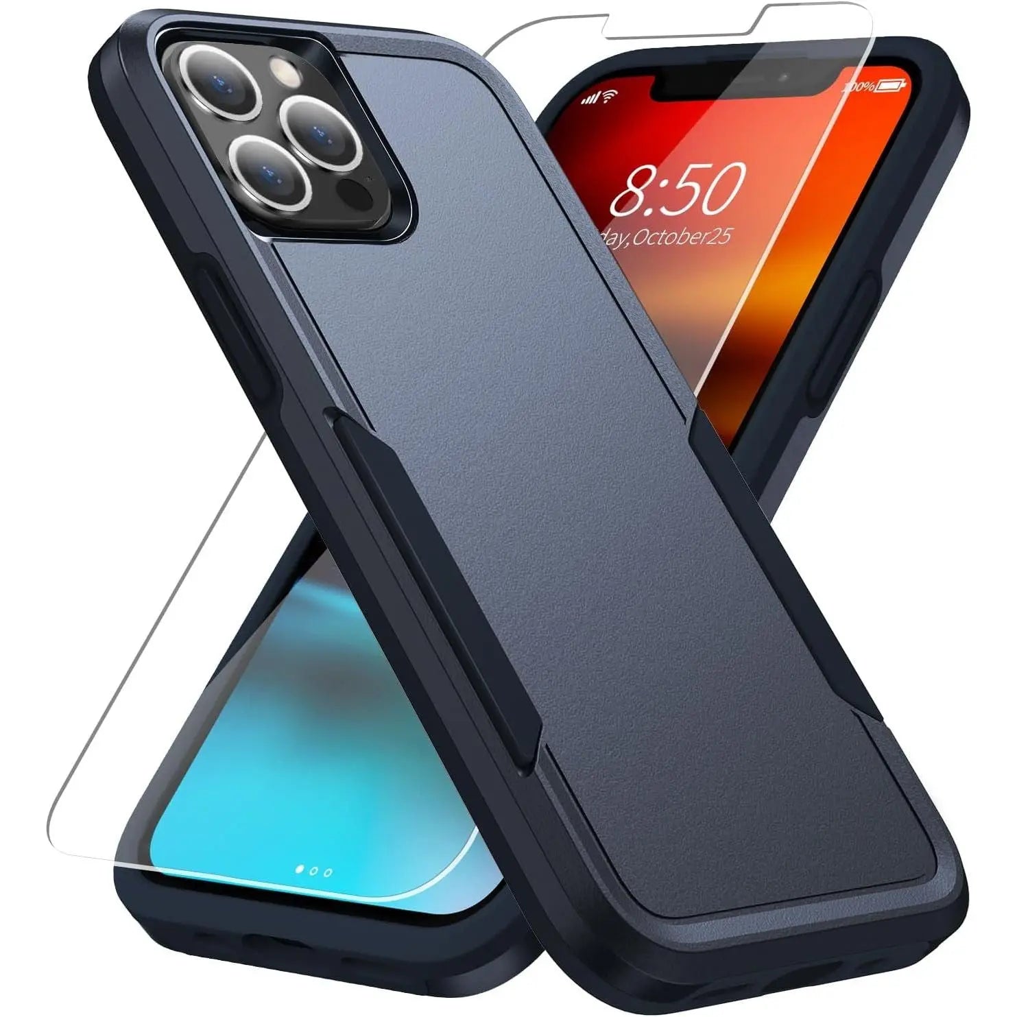 Entronix Bundle Compatible with iPhone 15 Pro Max - Soft-Touch Dual-Layer Case & 1 Clear Screen Protector