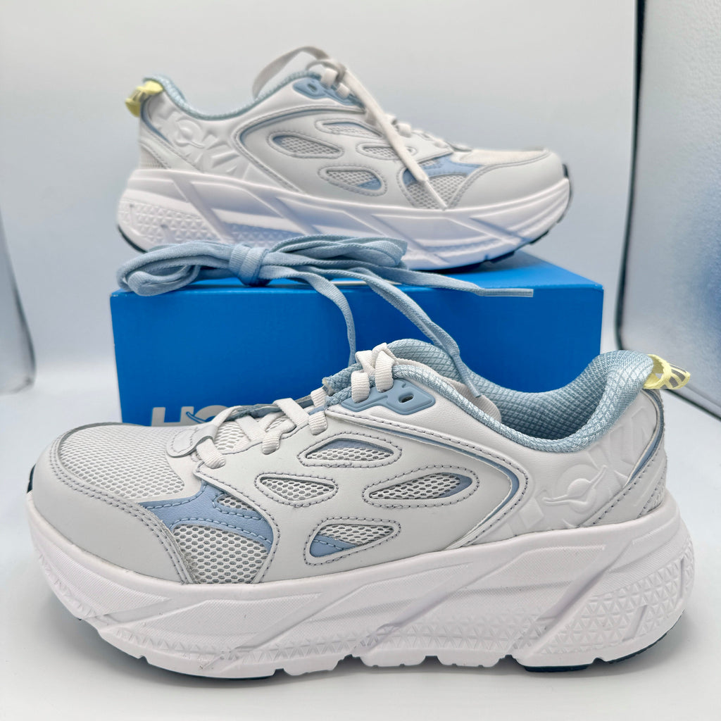 Hoka Clifton L Leather in Cosmic Grey / Varsity Navy Blue Unisex All Gender