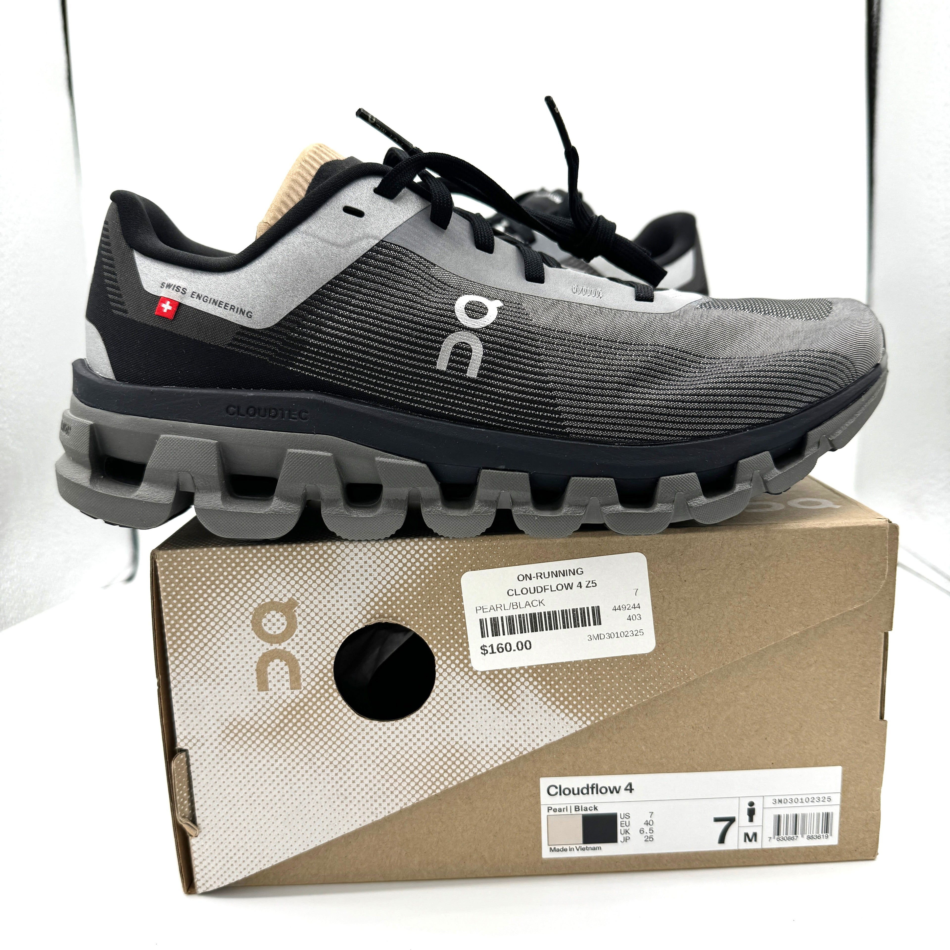 On Cloudflow 4 Z5 Running Shoes Athletic Black / White / Pearl — Men’s