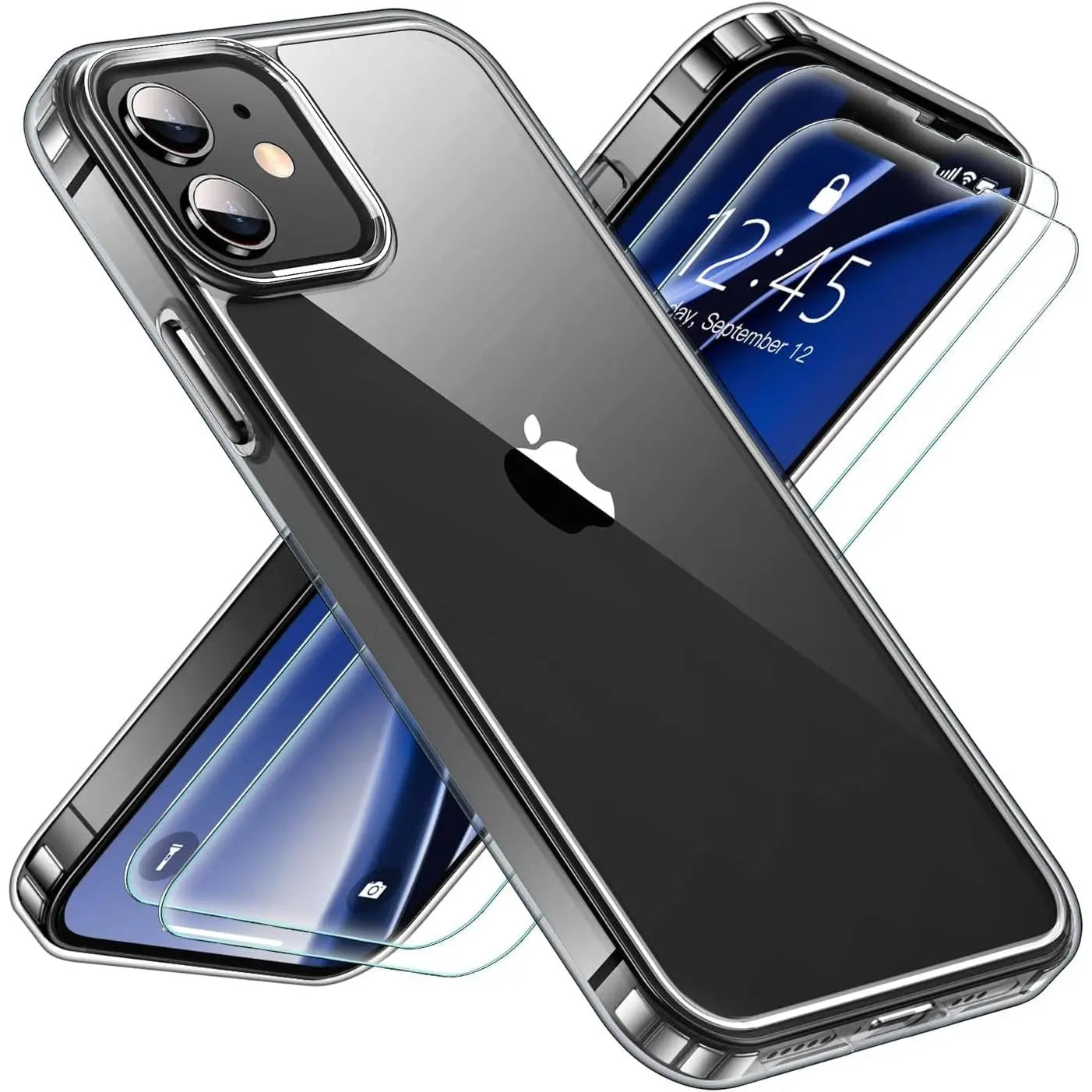 Entronix Bundle Compatible with iPhone 12 Mini - [Hard Back] Clear Case & 2 Clear Screen Protectors