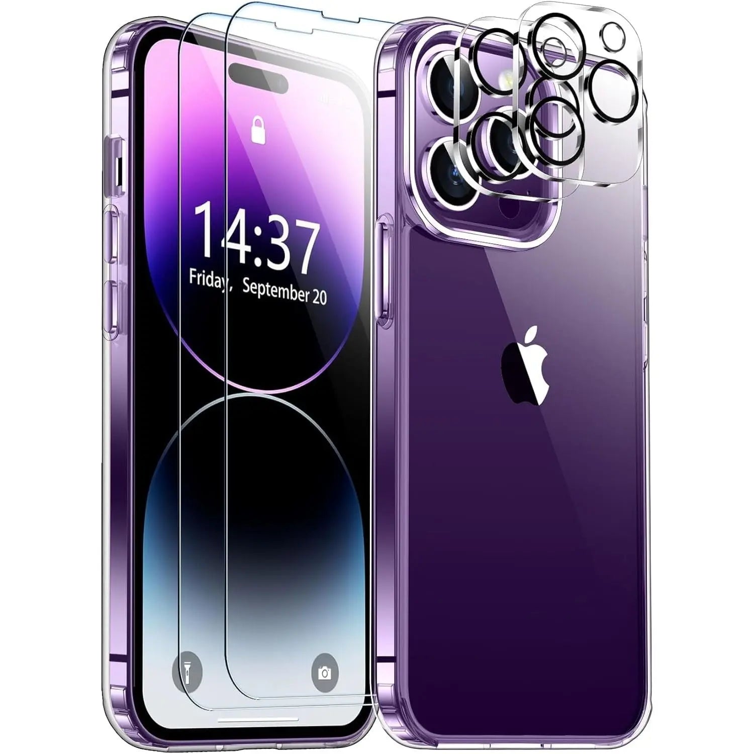 Entronix Bundle Compatible with iPhone 14 Pro Max - [Hard Back] Clear Case, 2 Clear Screen Protector & 2 Camera Lens Protectors