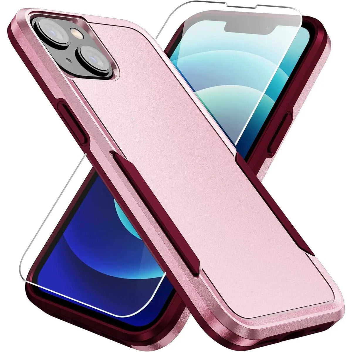 Entronix Bundle Compatible with iPhone 13 - Soft-Touch Dual-Layer Case & 1 Clear Screen Protector