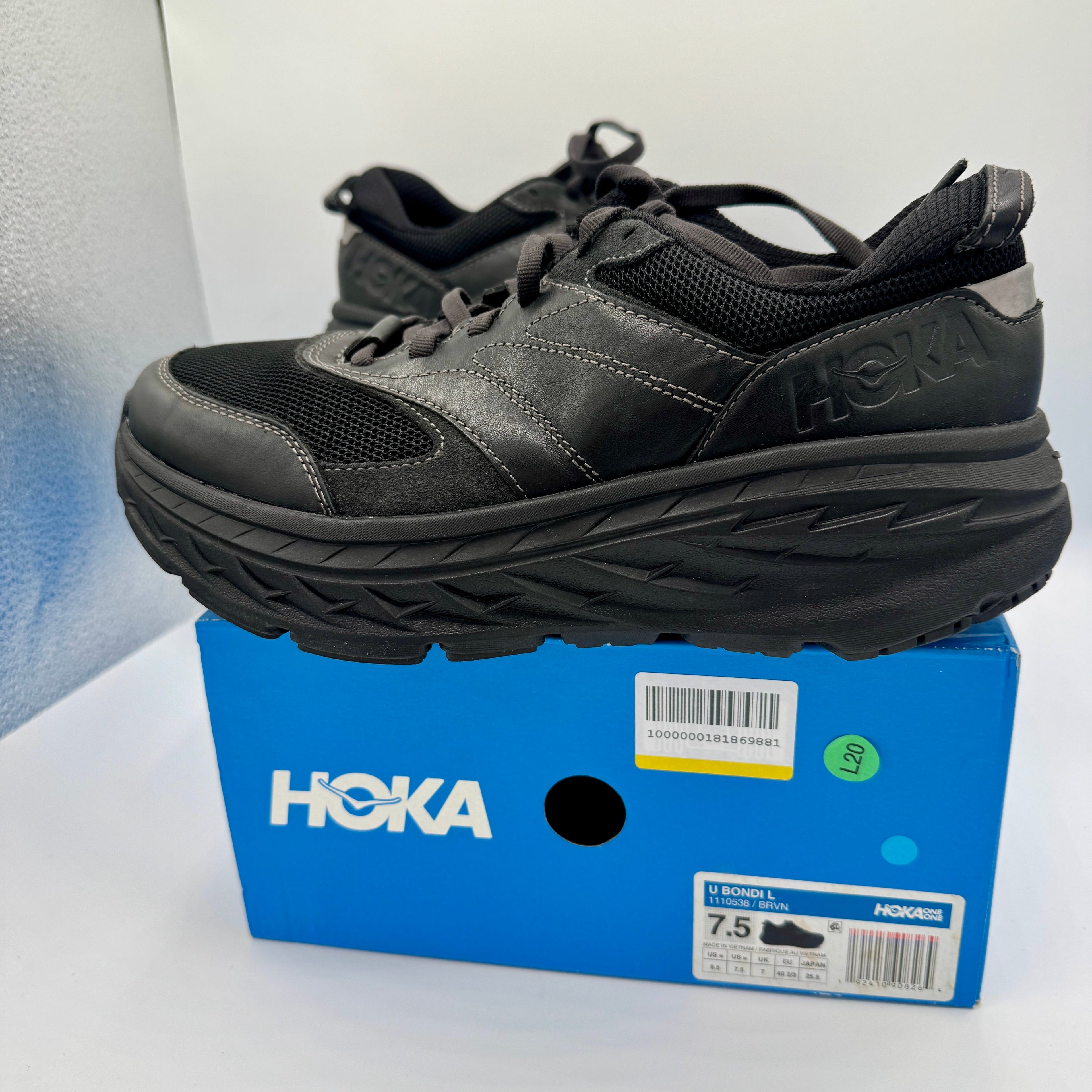 Hoka Bondi Leather L U Unisex Black Raven Sneakers All Gender BRVN