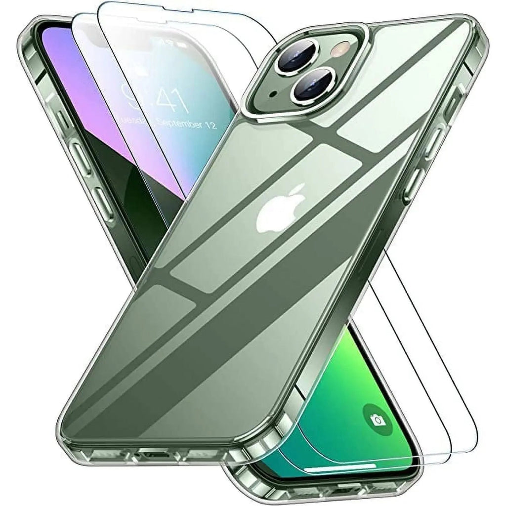 Entronix Bundle Compatible with iPhone 13 - [Hard Back] Clear Case & 2 Clear Screen Protectors
