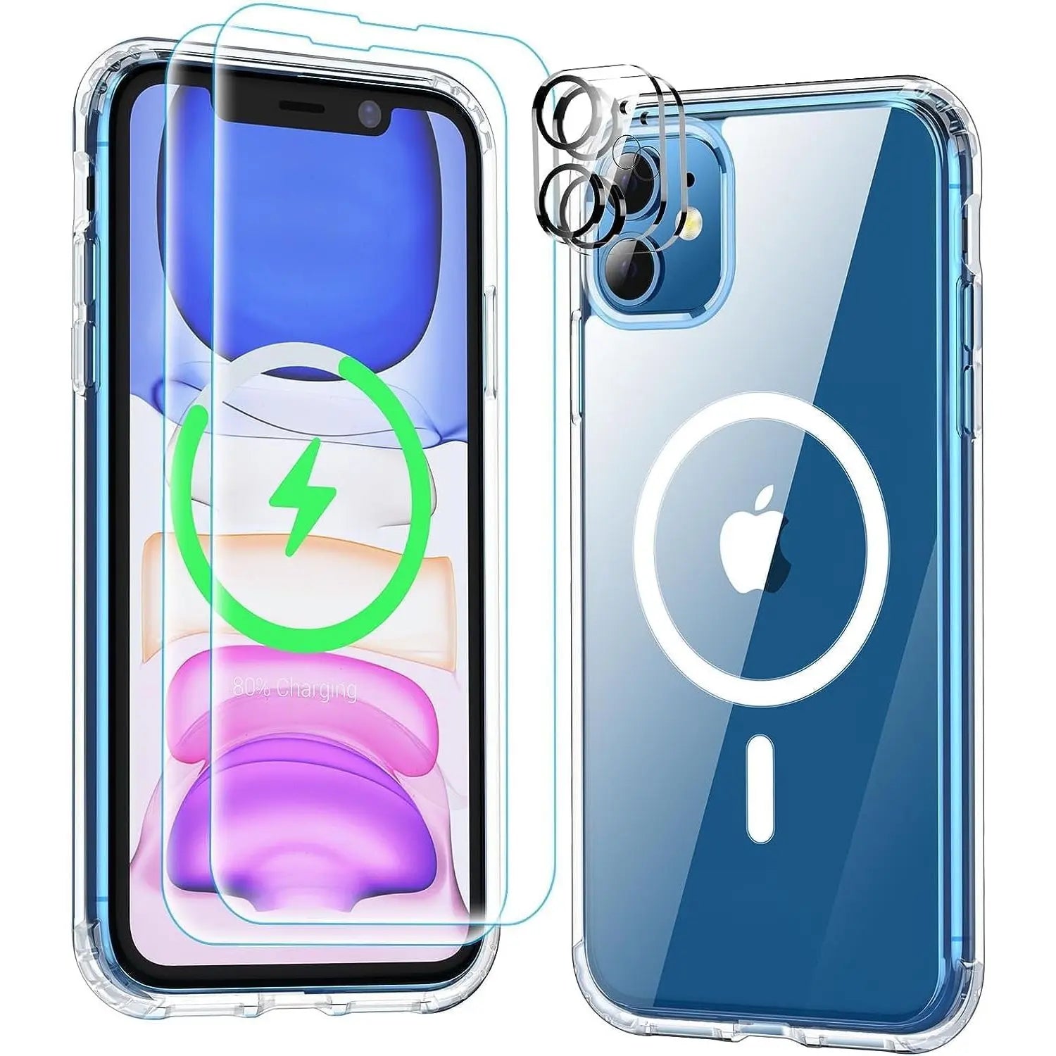 Entronix Bundle Compatible with iPhone 12 Mini - [Magnetic] Clear Case, 2 Clear Screen Protectors & 2 Camera Lens Protectors