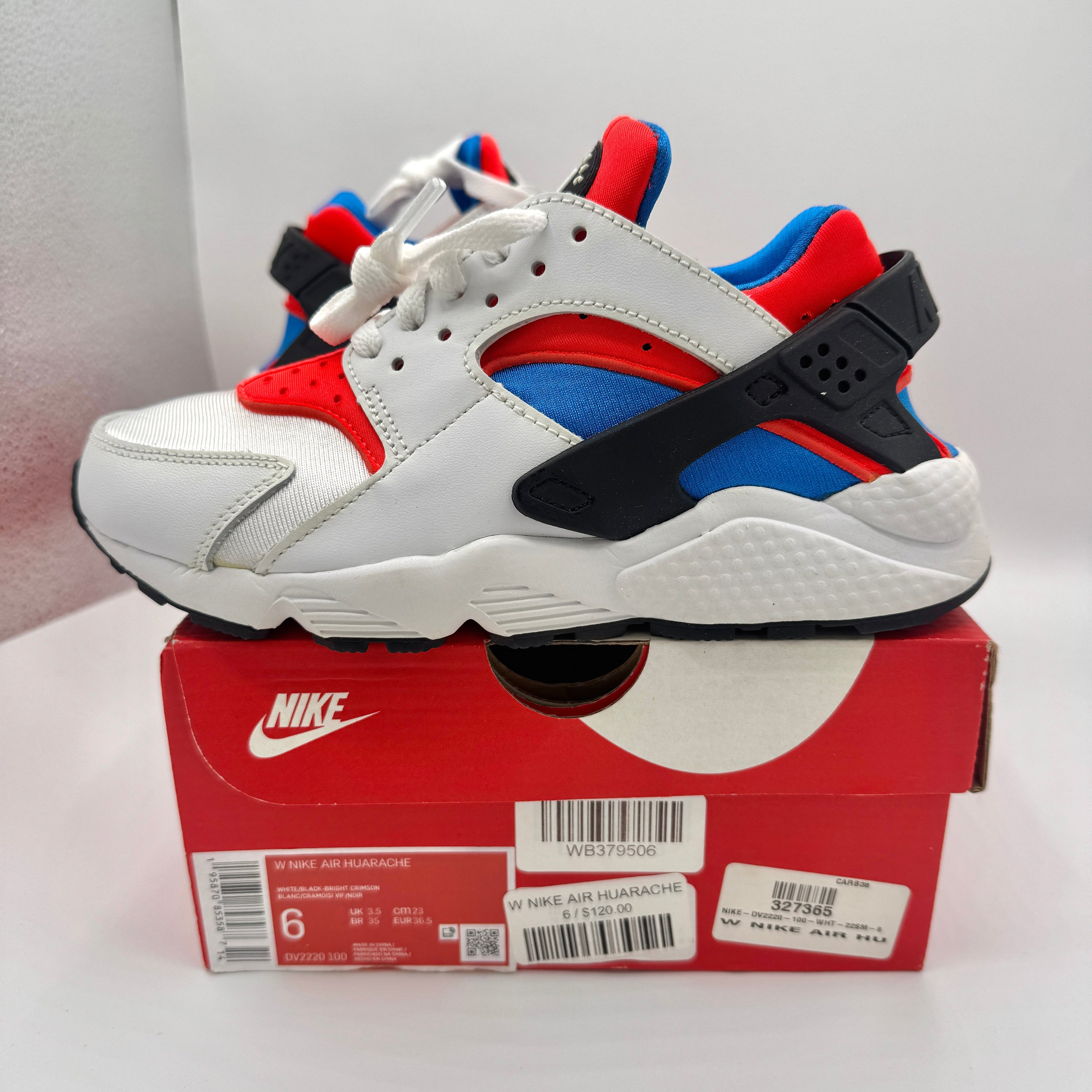 Nike Hurache Women’s Sneakers in White Bright Crimson / Photo Blue / Black