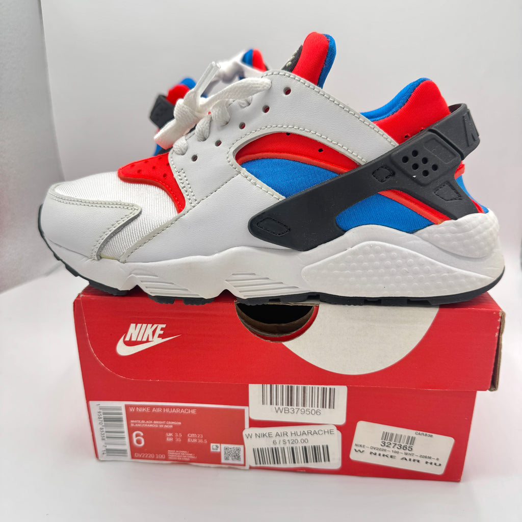 Nike Hurache Women’s Sneakers in White Bright Crimson / Photo Blue / Black