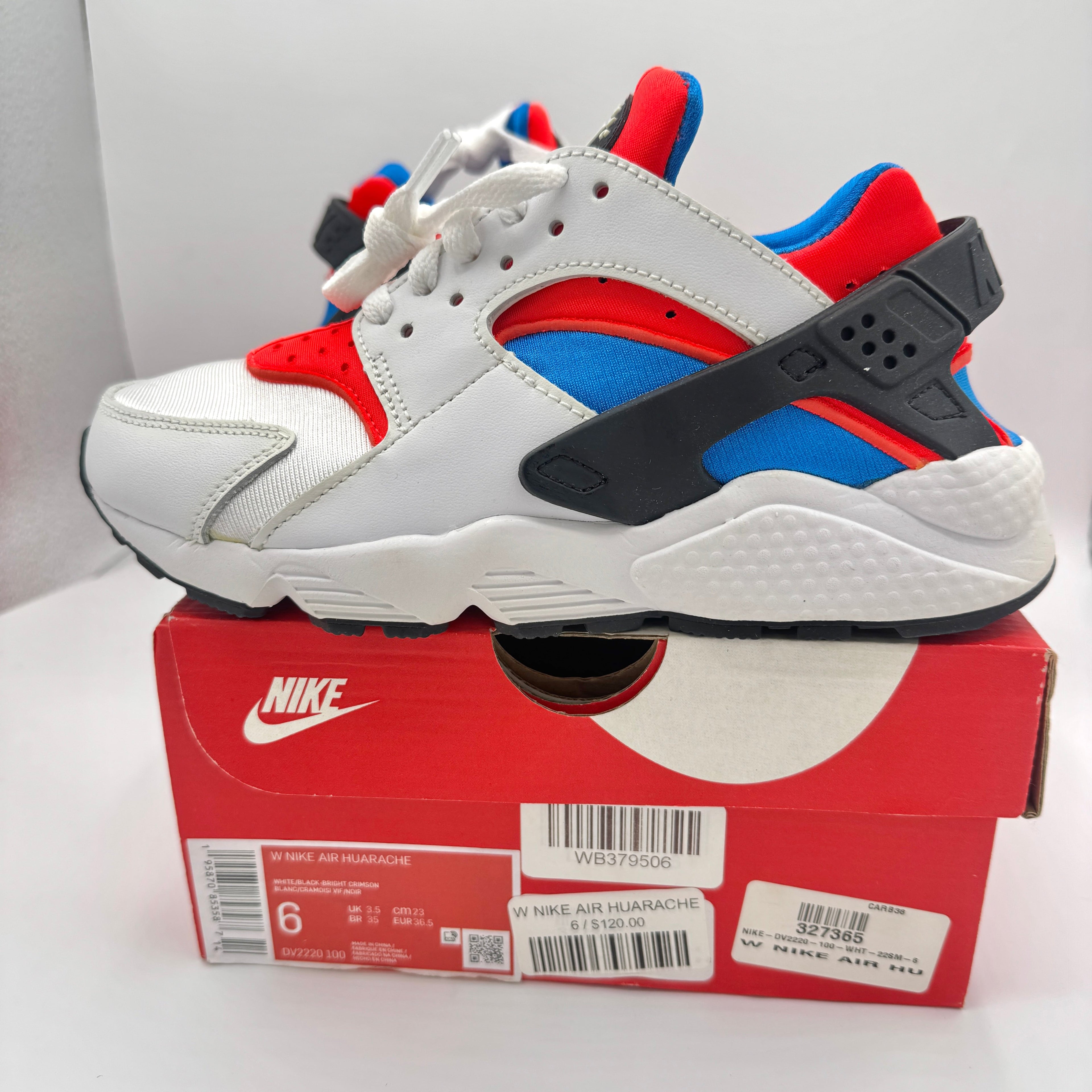 Nike Hurache Women’s Sneakers in White Bright Crimson / Photo Blue / Black