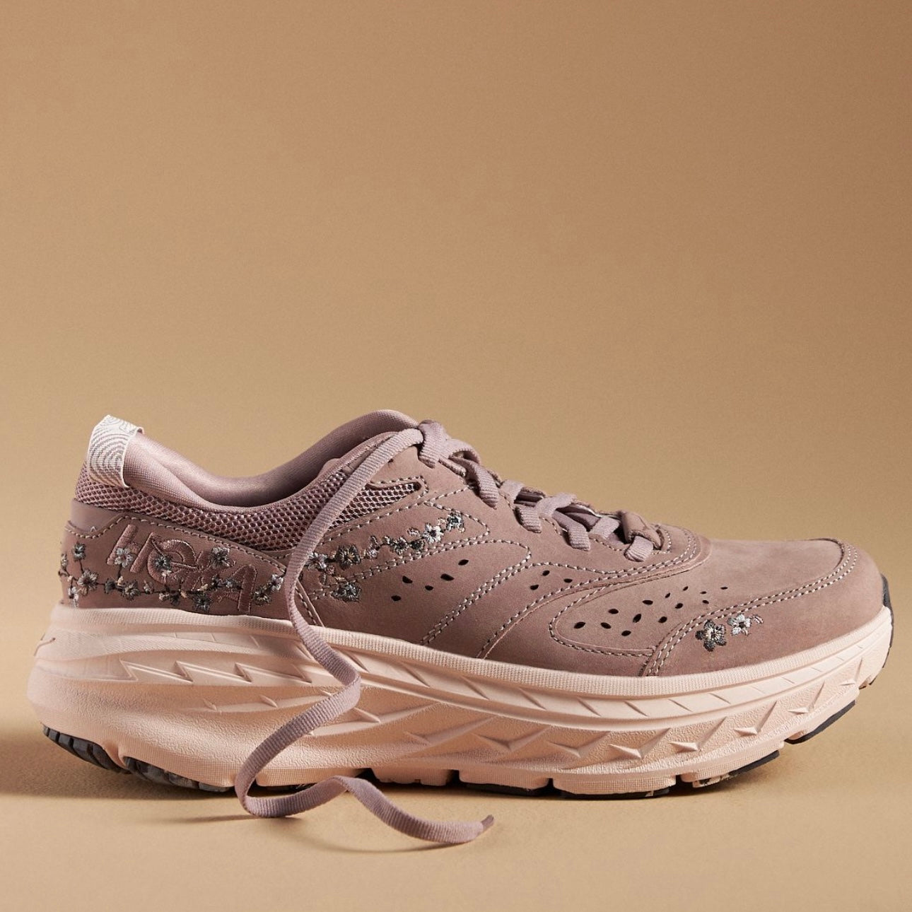 Hoka Bondi L Leather Embroidered Sneakers Unisex BP Vibrant Bloom