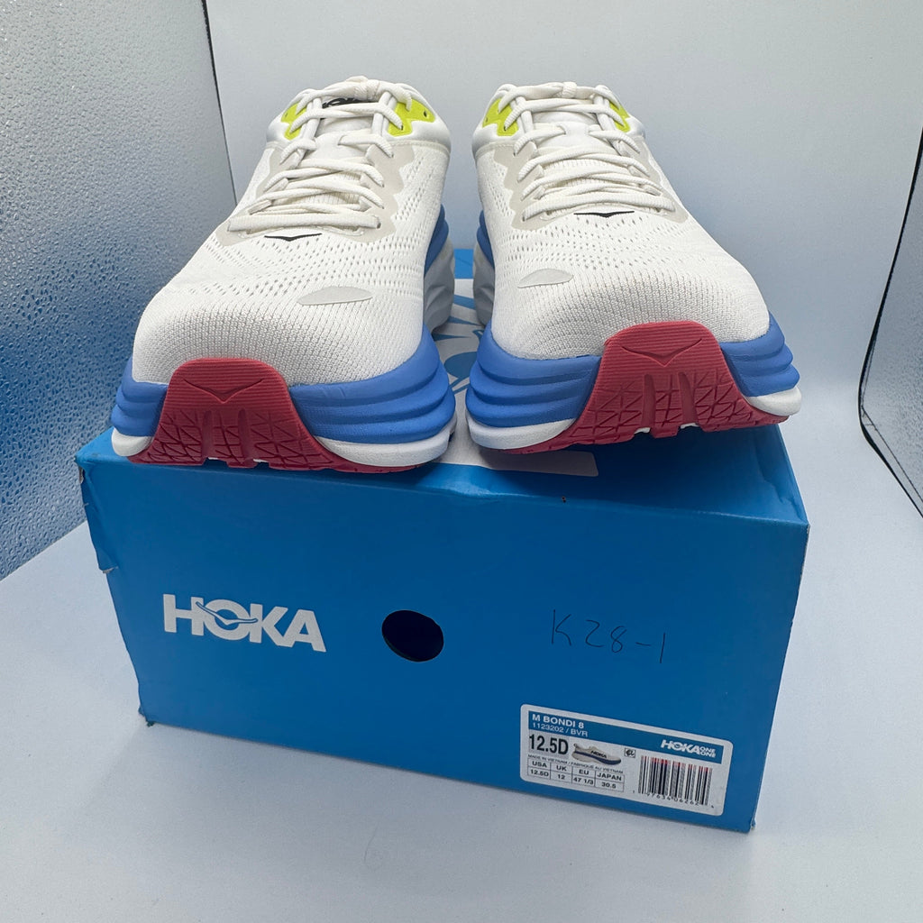 Hoka Bondi 8 Men’s Running Shoes in Blanc De Blanc White / Virtual Blue