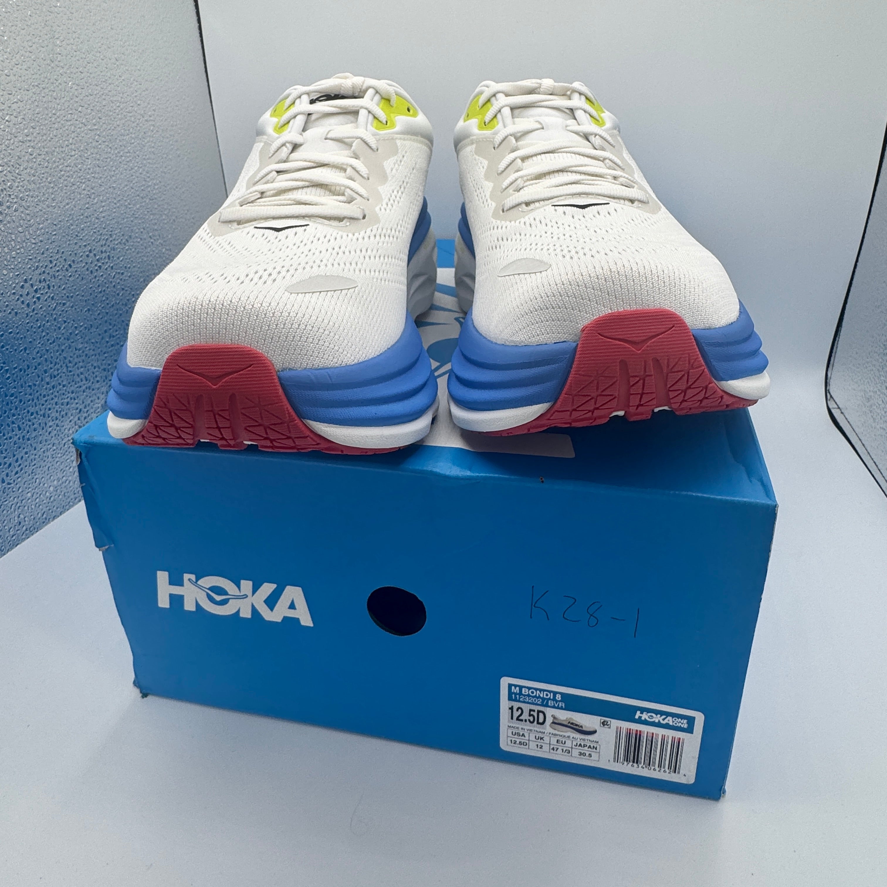 Hoka Bondi 8 Men’s Running Shoes in Blanc De Blanc White / Virtual Blue