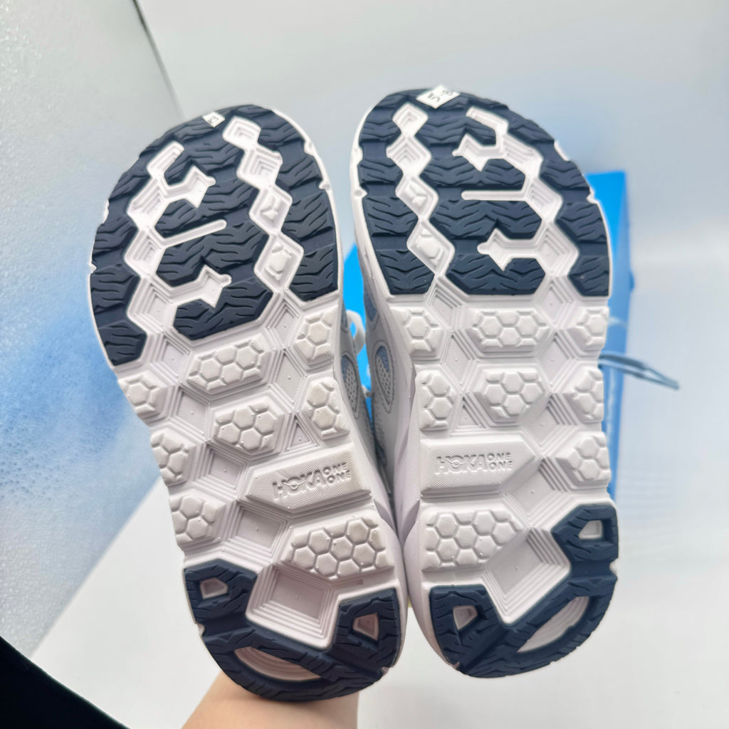 Hoka Clifton L Leather in Cosmic Grey / Varsity Navy Blue Unisex All Gender