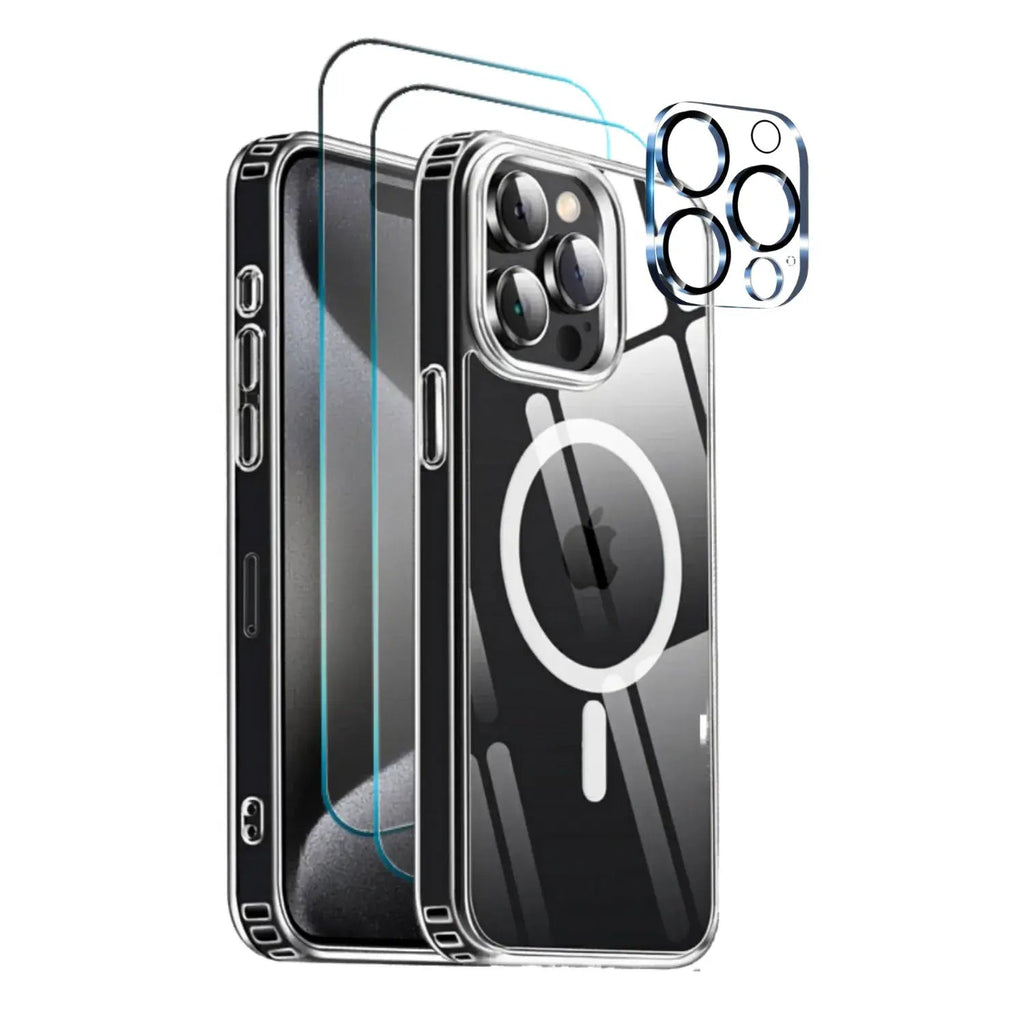 Entronix Bundle Compatible with iPhone 15 Pro Max - [Magnetic] Clear Case, 2 Clear Screen Protectors & 1 Camera Lens Protector