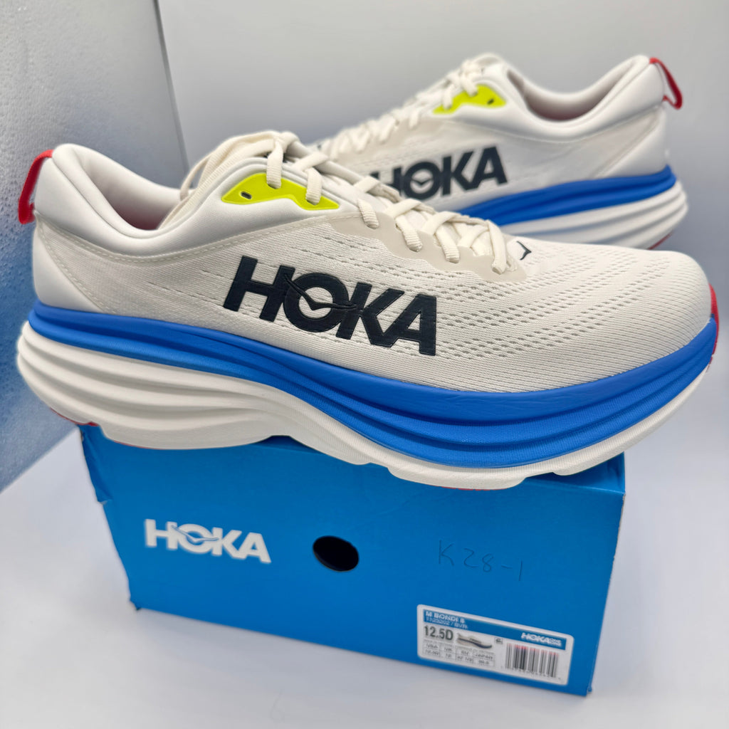Hoka Bondi 8 Men’s Running Shoes in Blanc De Blanc White / Virtual Blue