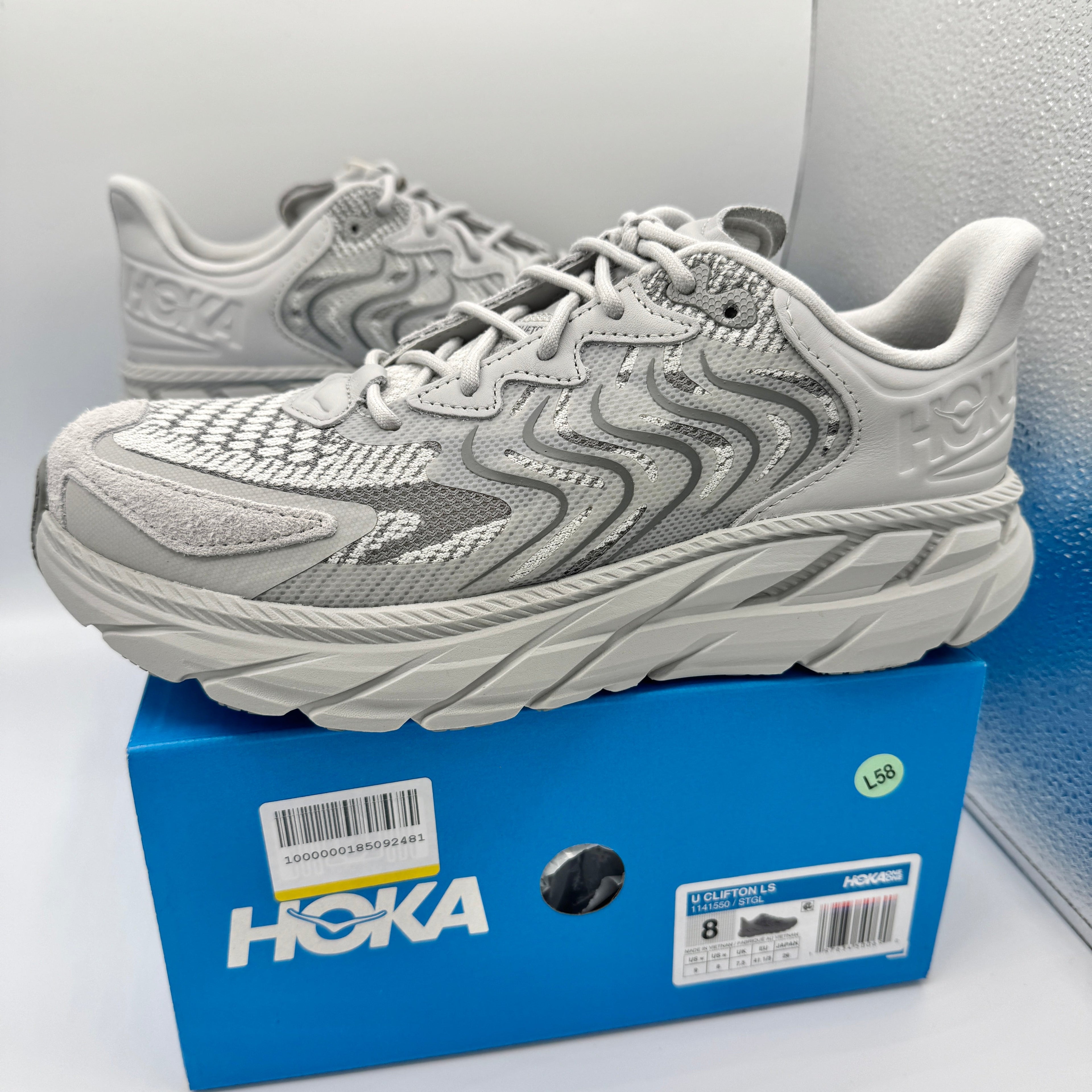 Hoka Clifton LS Grey Unisex in Stardust / Galactic Grey