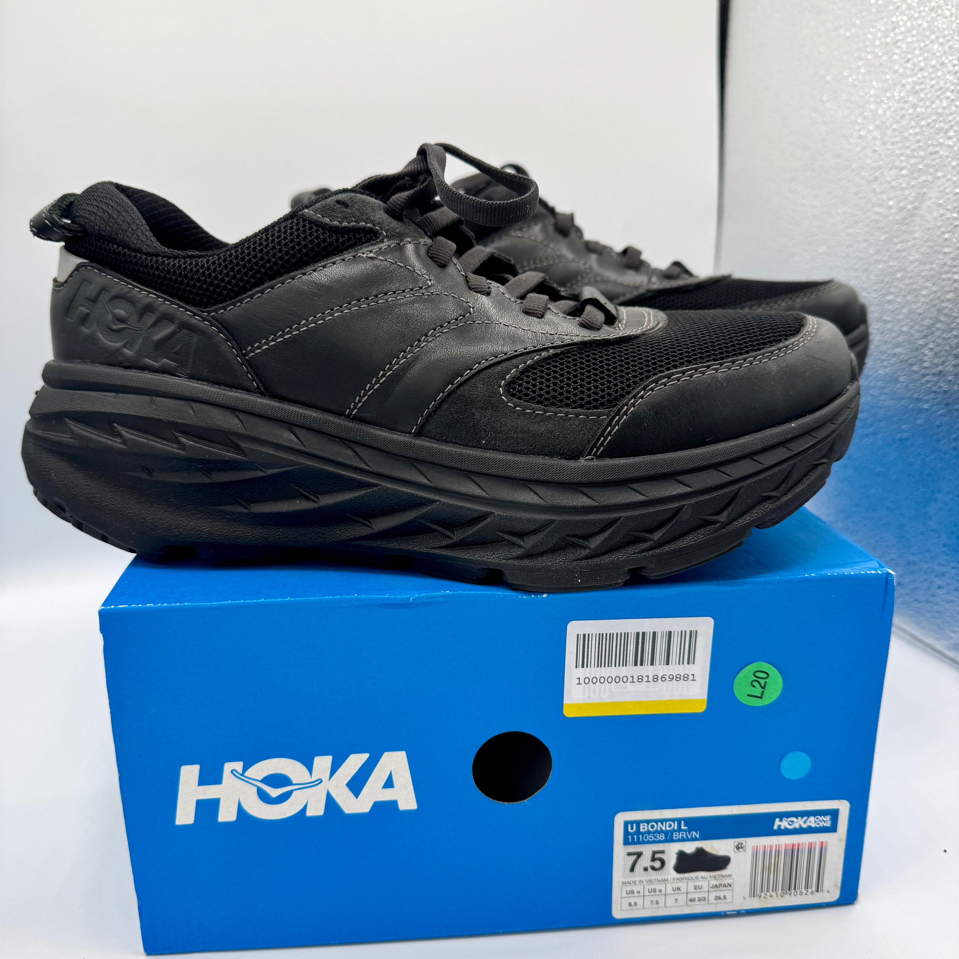 Hoka Bondi Leather L U Unisex Black Raven Sneakers All Gender BRVN